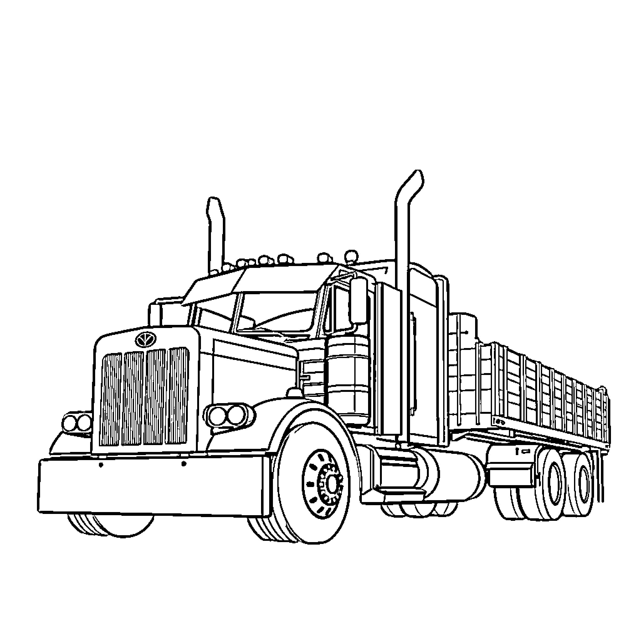 Truck hauling heavy cargo on the road Coloring Page (free black-and-white line drawing printable PDF for all, from beginners to advanced learners, including children, teens, adults, and seniors)