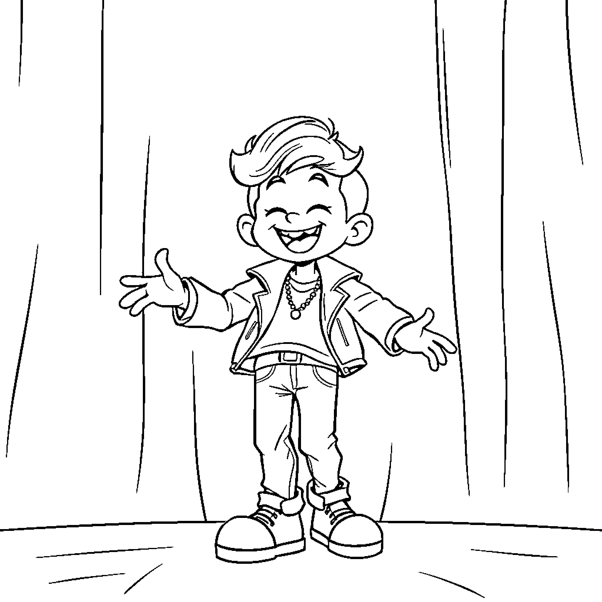 Felix's Joyful Pose in the Spotlight Coloring Page (free black-and-white line drawing printable PDF for all, from beginners to advanced learners, including children, teens, adults, and seniors)