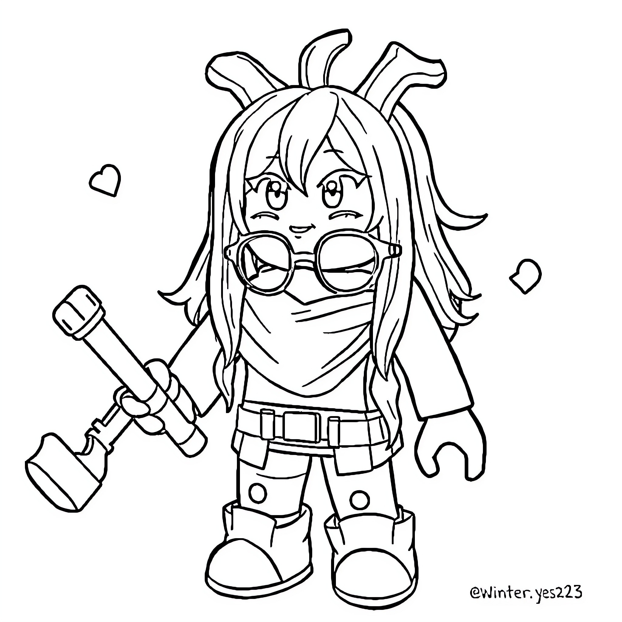 Roblox character with glasses and a wrench Coloring Page (free black-and-white line drawing printable PDF for all, from beginners to advanced learners, including children, teens, adults, and seniors)
