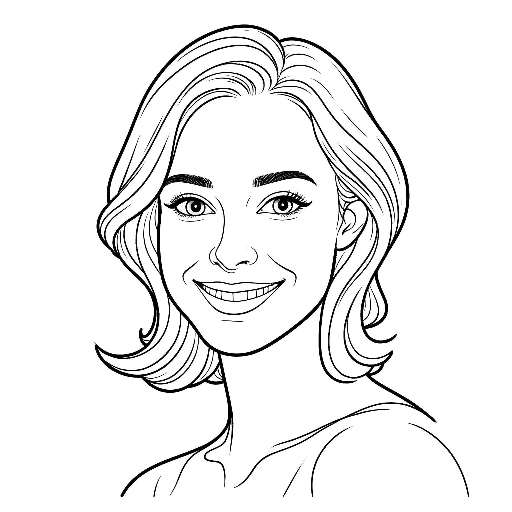 Edita Hrle's Captivating Smile Coloring Page (free black-and-white line drawing printable PDF for all, from beginners to advanced learners, including children, teens, adults, and seniors)