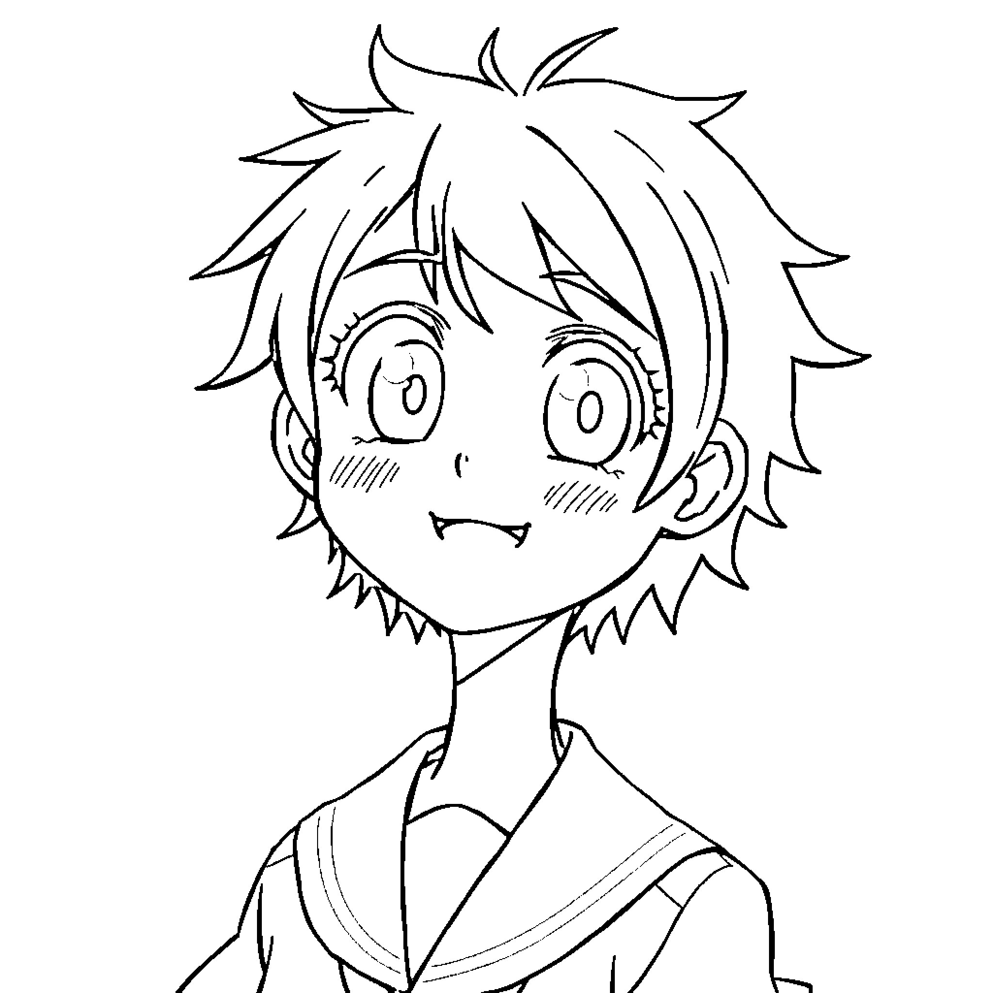 Anya Forger's Cheerful Anime-Style Portrait Coloring Page (free black-and-white line drawing printable PDF for all, from beginners to advanced learners, including children, teens, adults, and seniors)