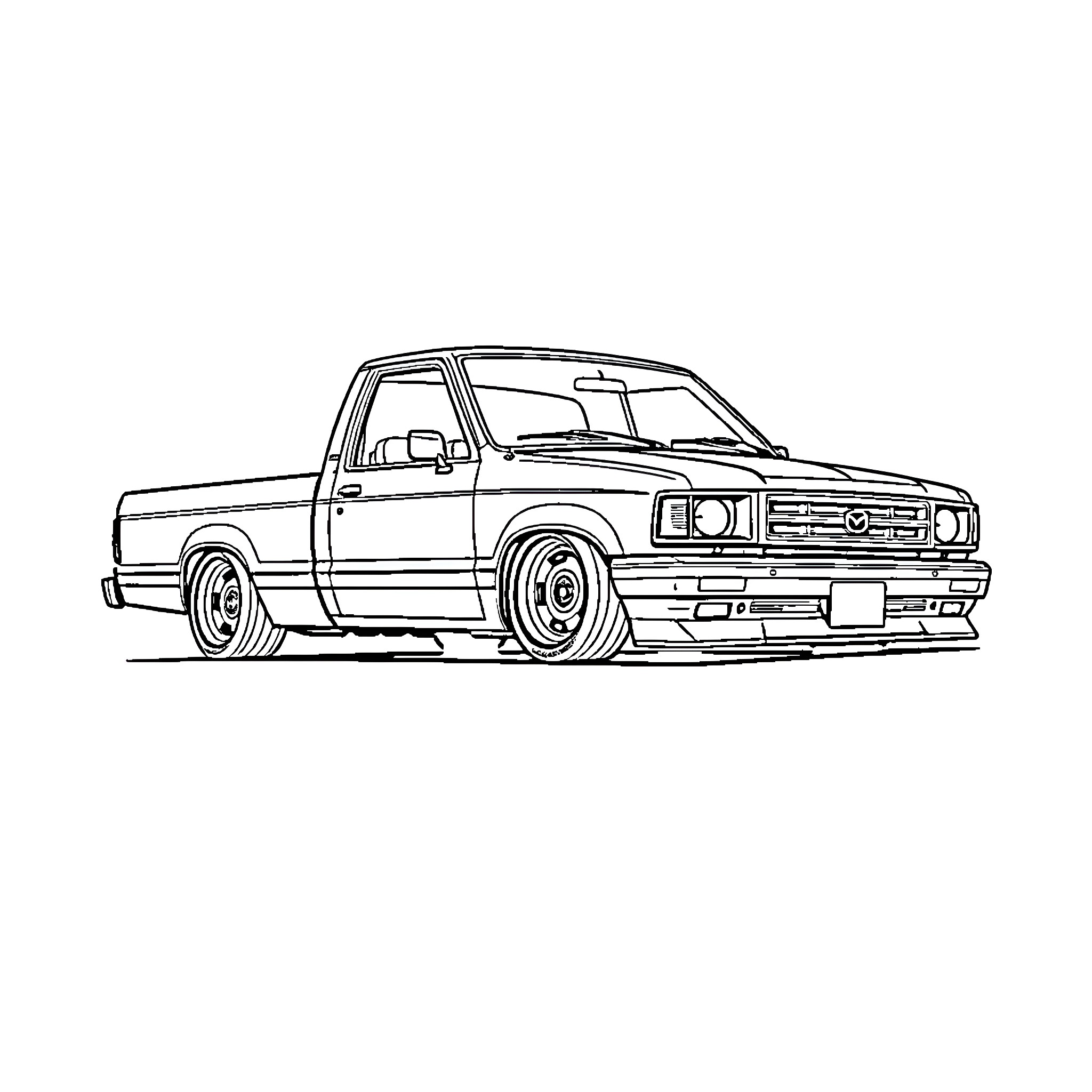 Mazda pickup truck in minimalist line art style Coloring Page (free black-and-white line drawing printable PDF for all, from beginners to advanced learners, including children, teens, adults, and seniors)