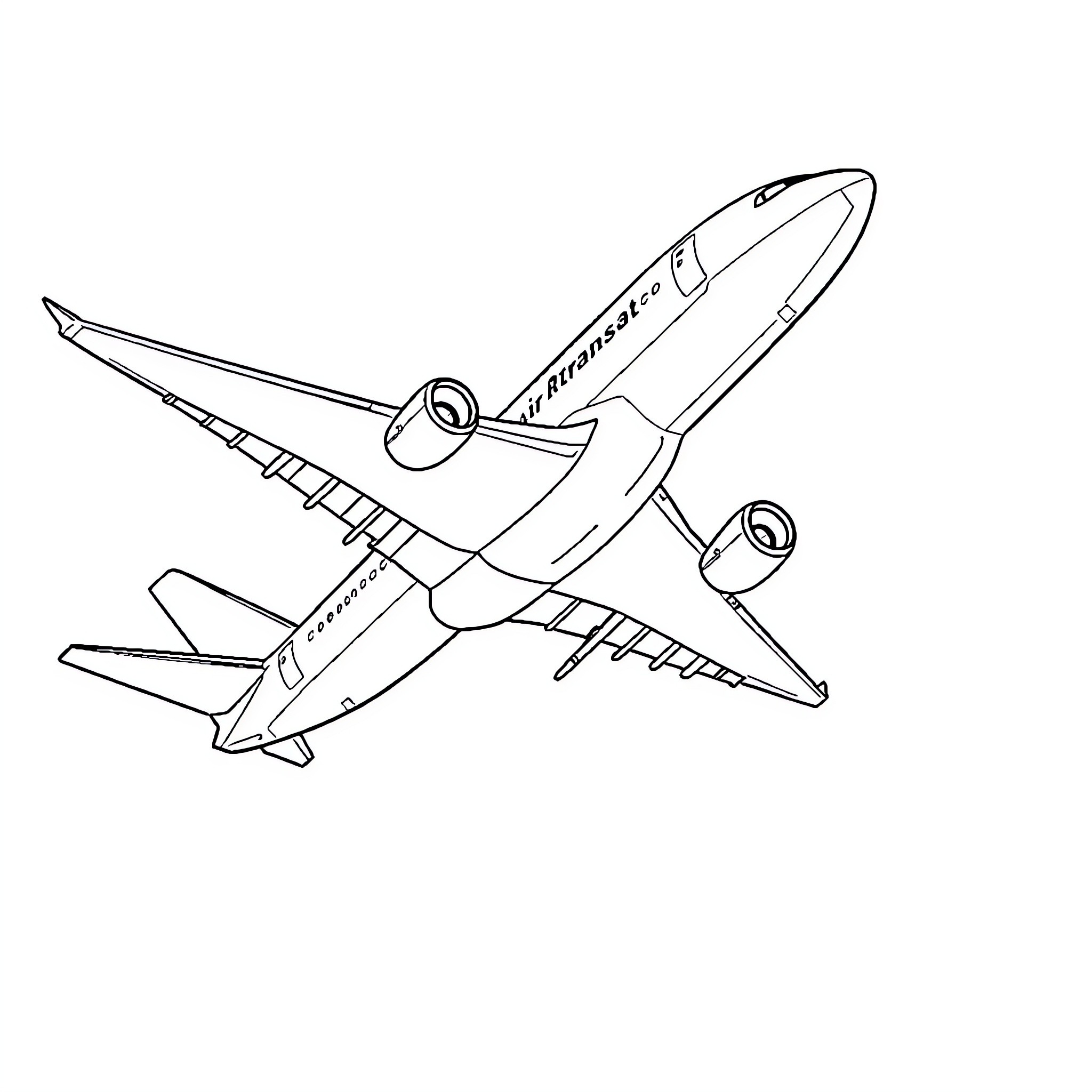 Air Transat aircraft in simple line drawing Coloring Page (free black-and-white line drawing printable PDF for all, from beginners to advanced learners, including children, teens, adults, and seniors)