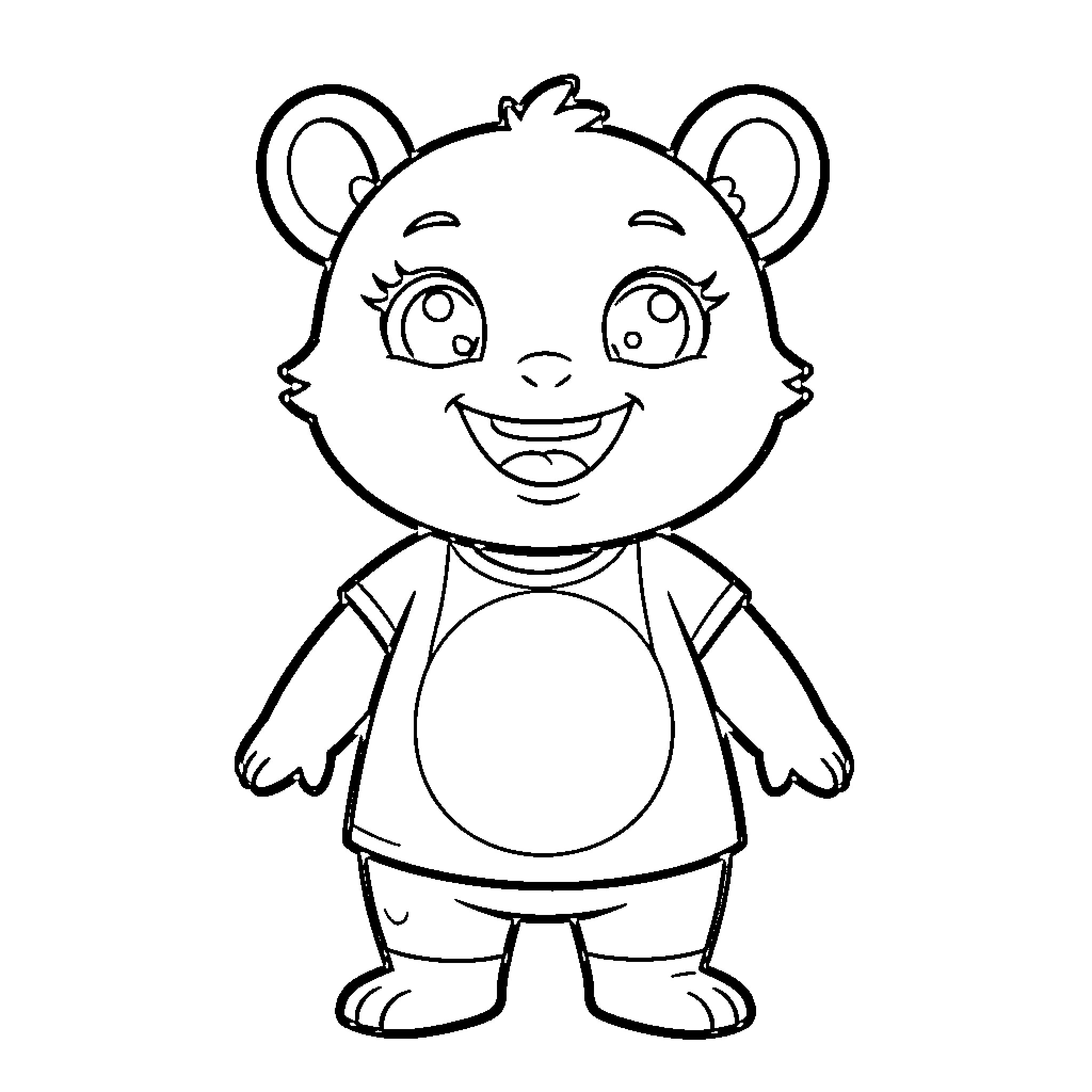 Labubu's Cheerful Cartoon Character Coloring Page (free black-and-white line drawing printable PDF for all, from beginners to advanced learners, including children, teens, adults, and seniors)