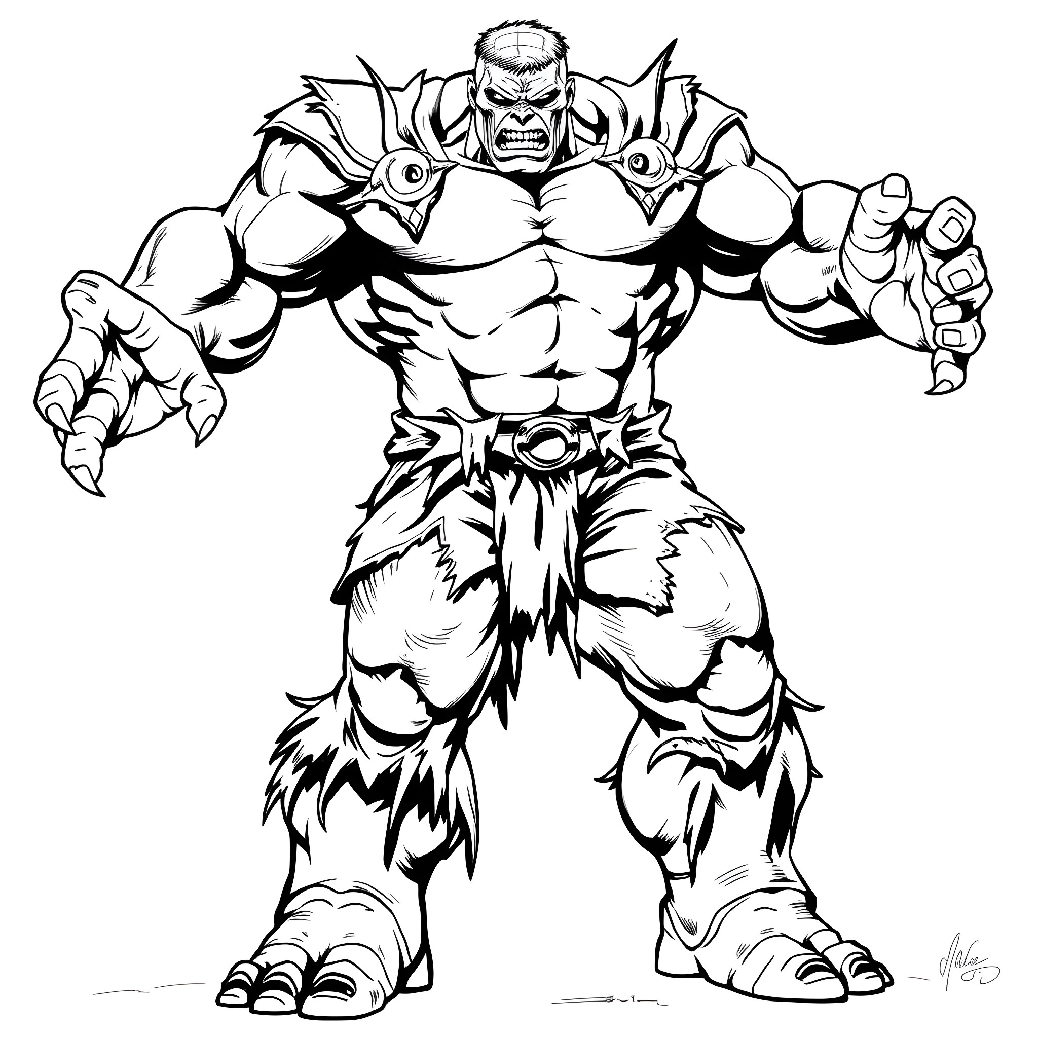 Skulk of the Powerful Monstrous Warrior Coloring Page (free black-and-white line drawing printable PDF for all, from beginners to advanced learners, including children, teens, adults, and seniors)