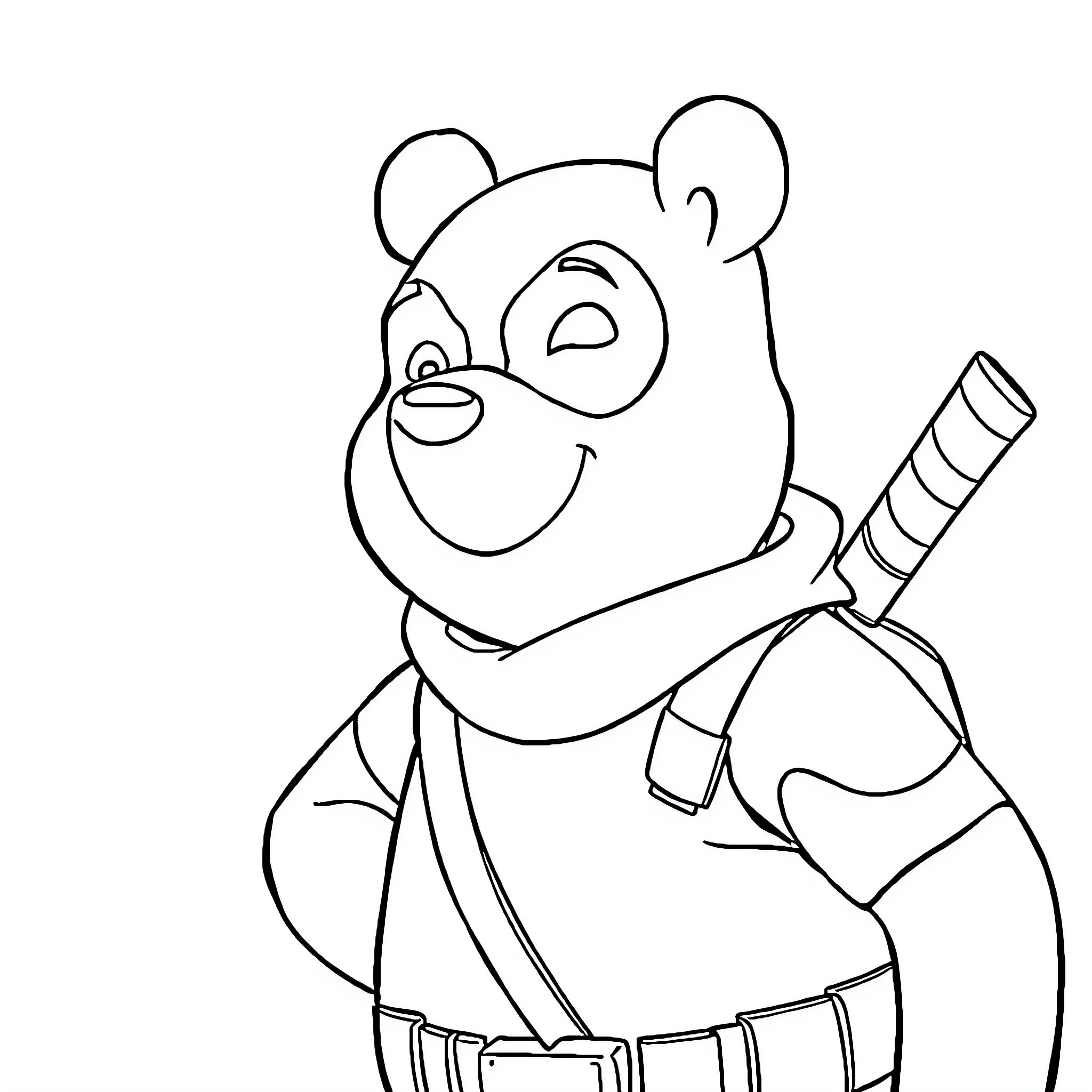 Pooh Bear Holding Pencil in Sketch Coloring Page (free black-and-white line drawing printable PDF for all, from beginners to advanced learners, including children, teens, adults, and seniors)