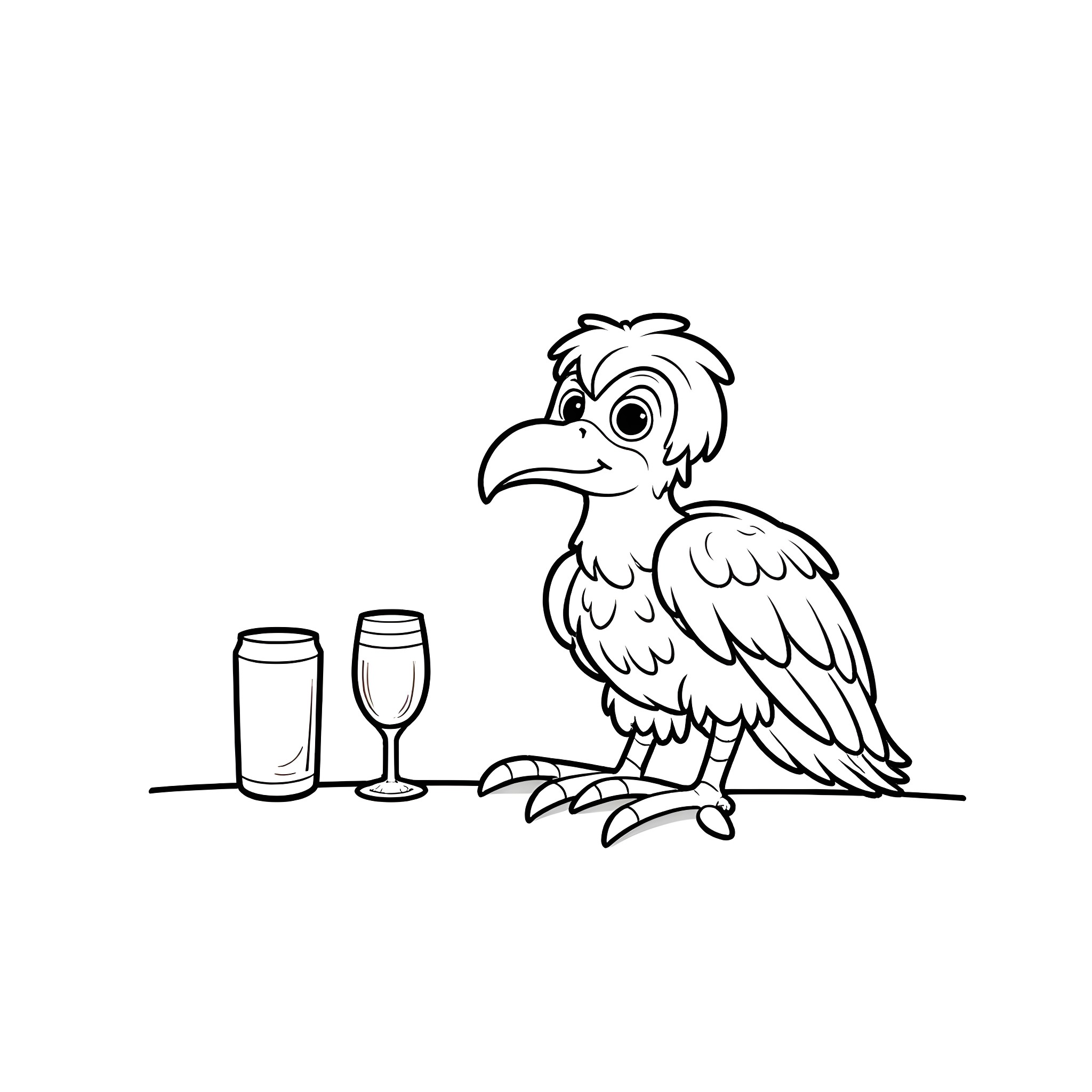 Vulture enjoys drinks with companions Coloring Page (free black-and-white line drawing printable PDF for all, from beginners to advanced learners, including children, teens, adults, and seniors)