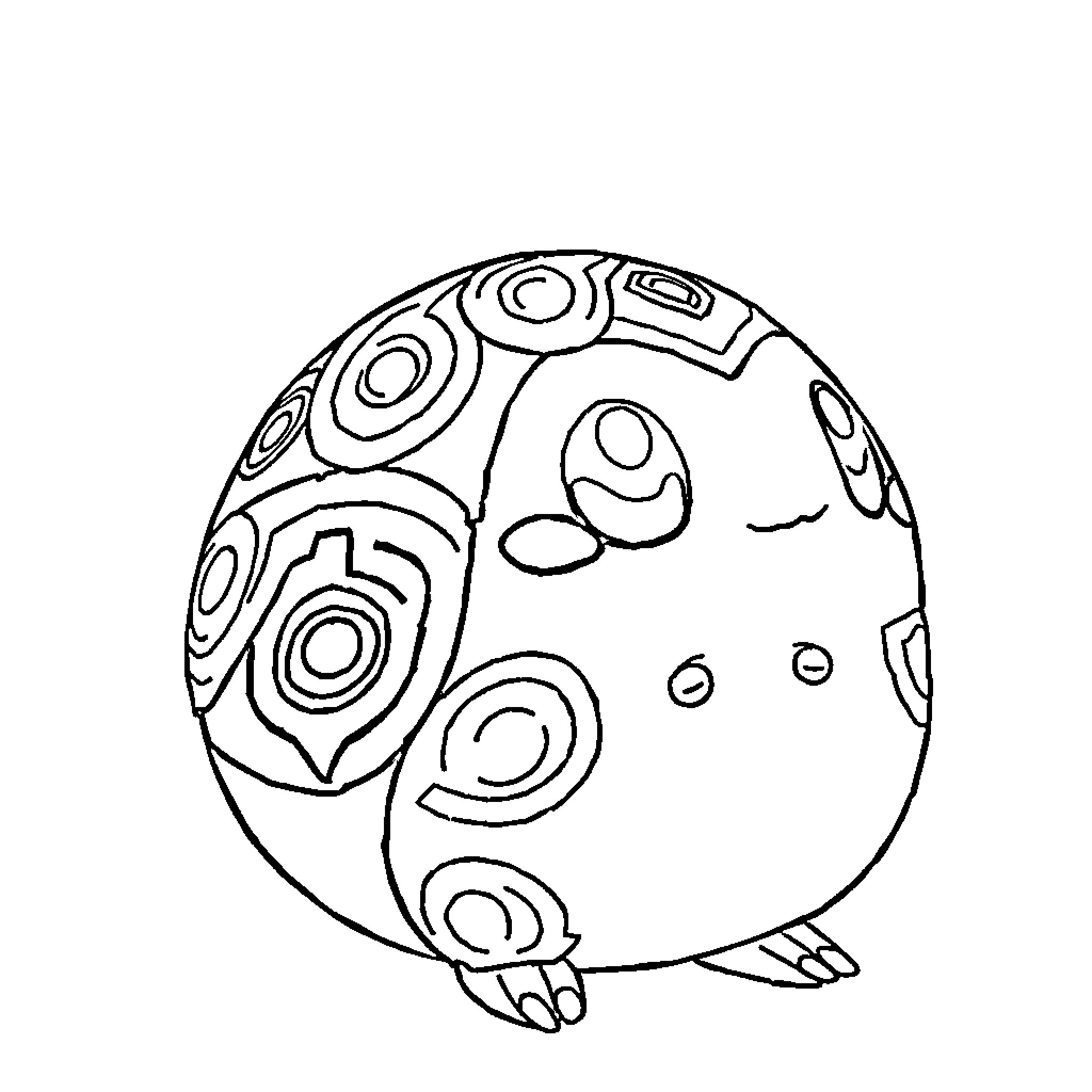 Togepi relaxing with abstract patterns Coloring Page (free black-and-white line drawing printable PDF for all, from beginners to advanced learners, including children, teens, adults, and seniors)