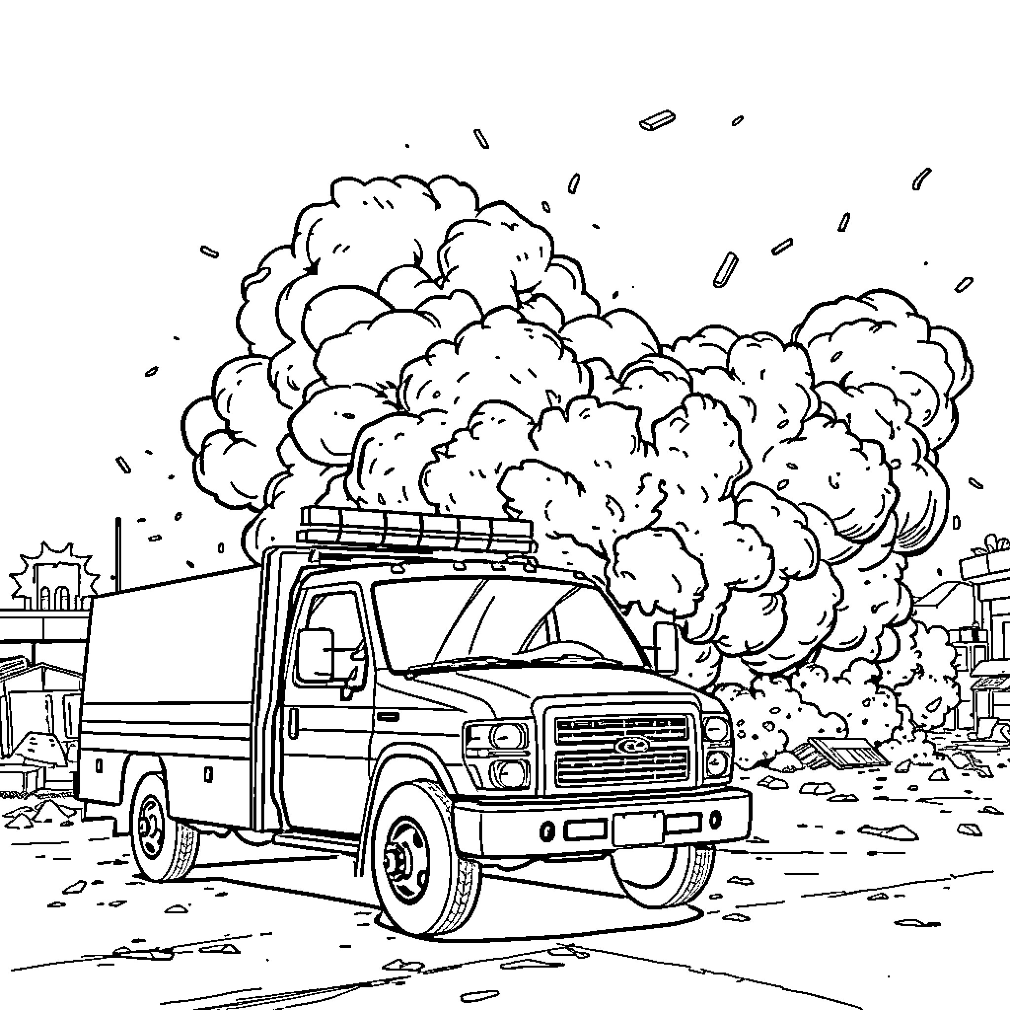 Police Truck responding to emergency situation Coloring Page (free black-and-white line drawing printable PDF for all, from beginners to advanced learners, including children, teens, adults, and seniors)