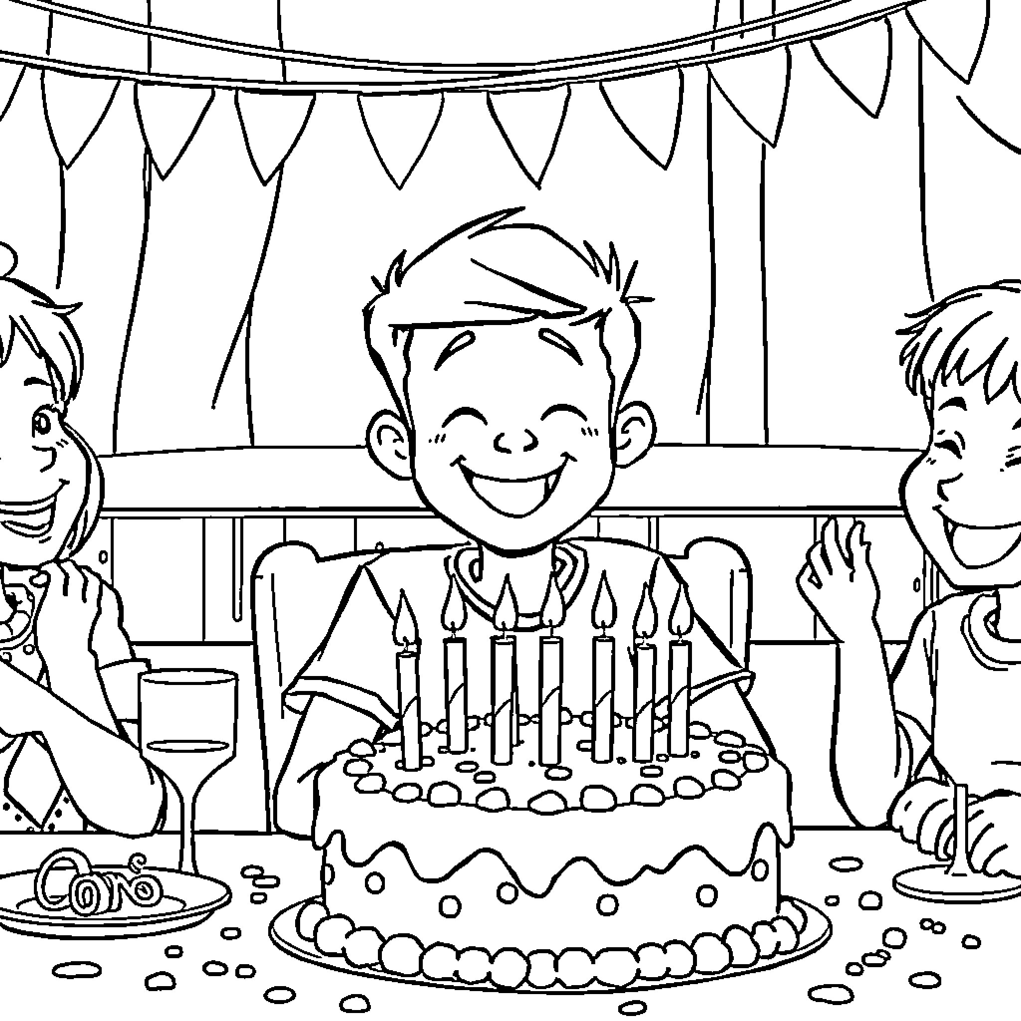 Cole Palmer's Birthday Celebration with Friends Coloring Page (free black-and-white line drawing printable PDF for all, from beginners to advanced learners, including children, teens, adults, and seniors)