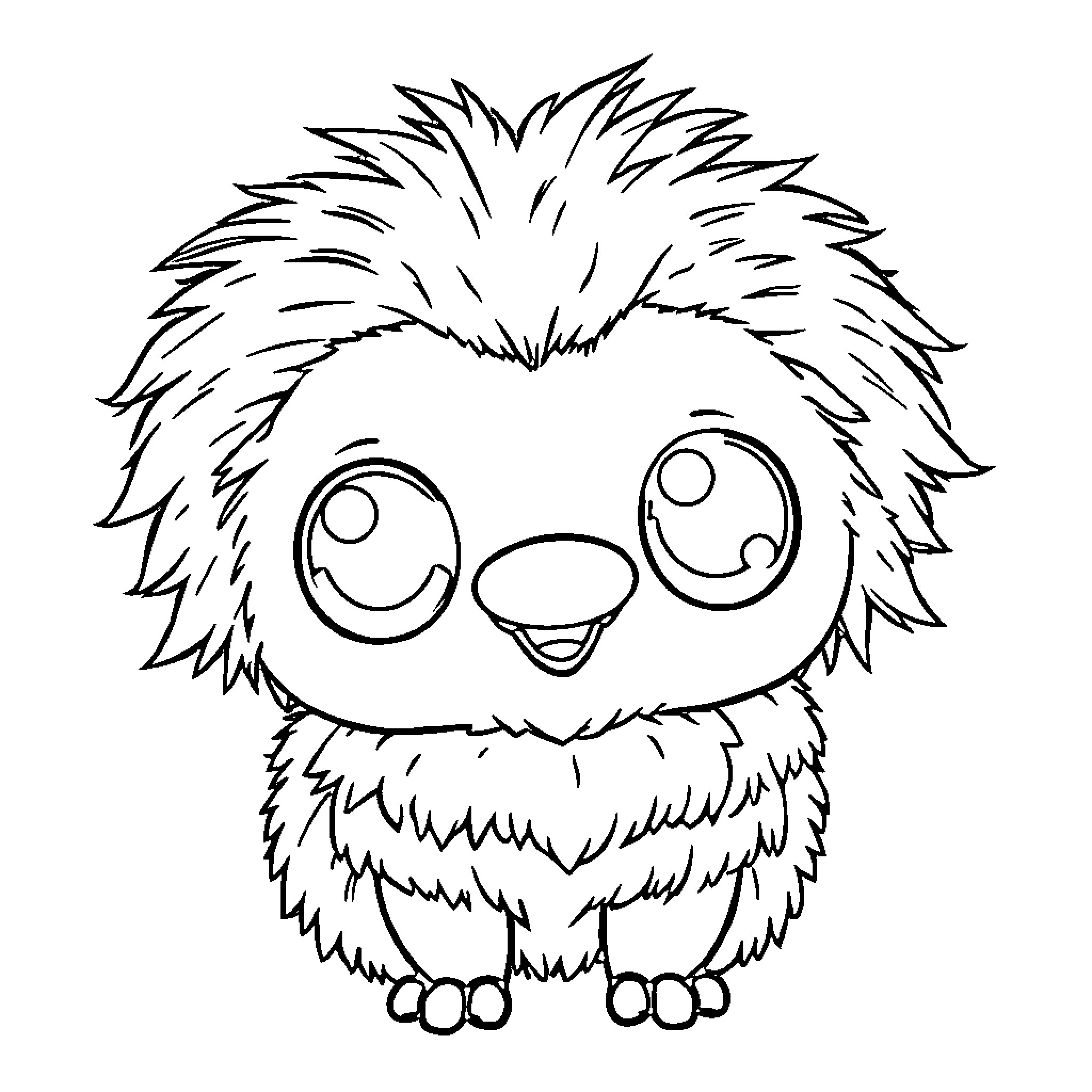 Labubu the cute and fluffy creature Coloring Page (free black-and-white line drawing printable PDF for all, from beginners to advanced learners, including children, teens, adults, and seniors)