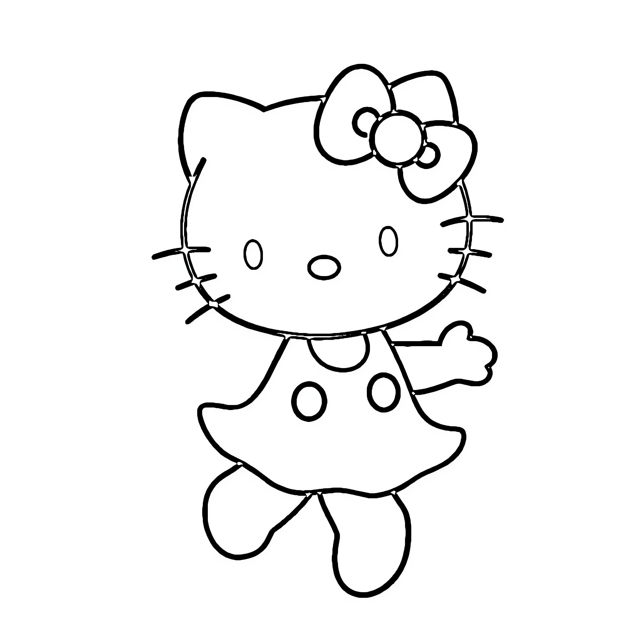 Hello Kitty Joyfully Posing Coloring Page (free black-and-white line drawing printable PDF for all, from beginners to advanced learners, including children, teens, adults, and seniors)