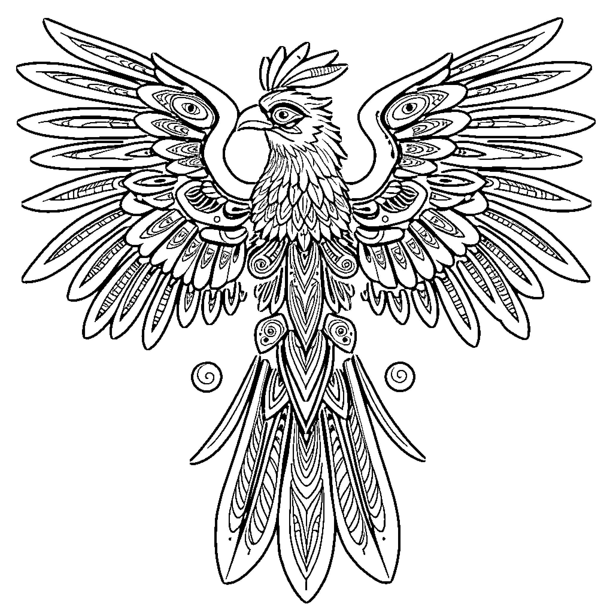 Thunderbird - Mystical Winged Creature Coloring Page (free black-and-white line drawing printable PDF for all, from beginners to advanced learners, including children, teens, adults, and seniors)