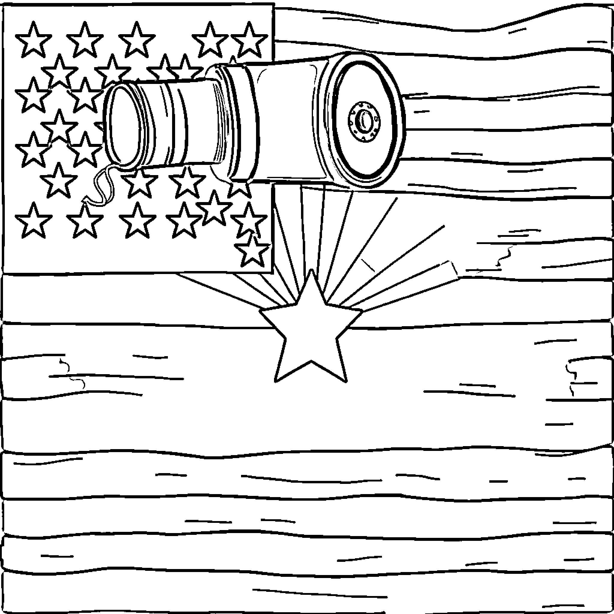 Flag design with exploding star motif Coloring Page (free black-and-white line drawing printable PDF for all, from beginners to advanced learners, including children, teens, adults, and seniors)