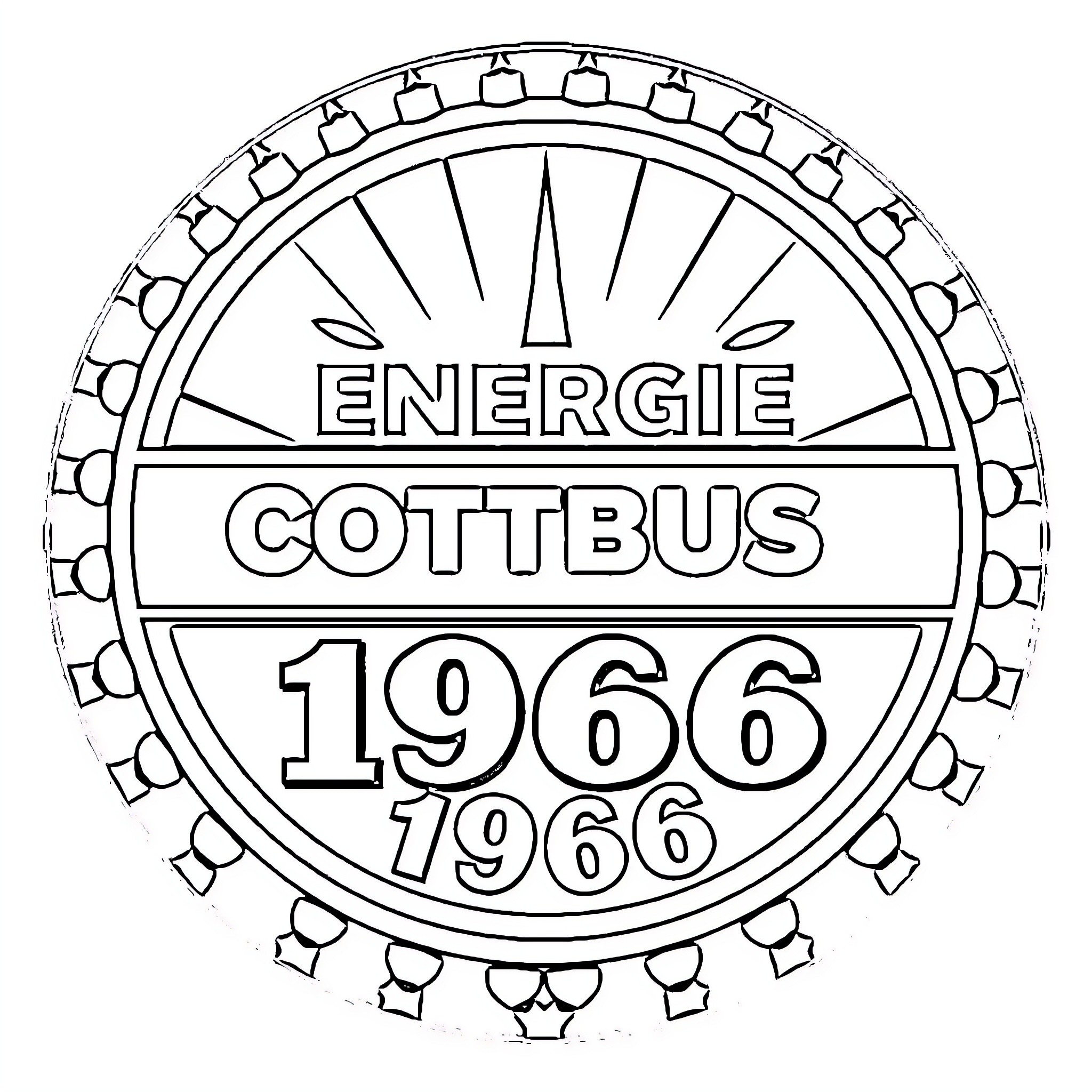 Energie Cottbus badge from 1966 Coloring Page (free black-and-white line drawing printable PDF for all, from beginners to advanced learners, including children, teens, adults, and seniors)