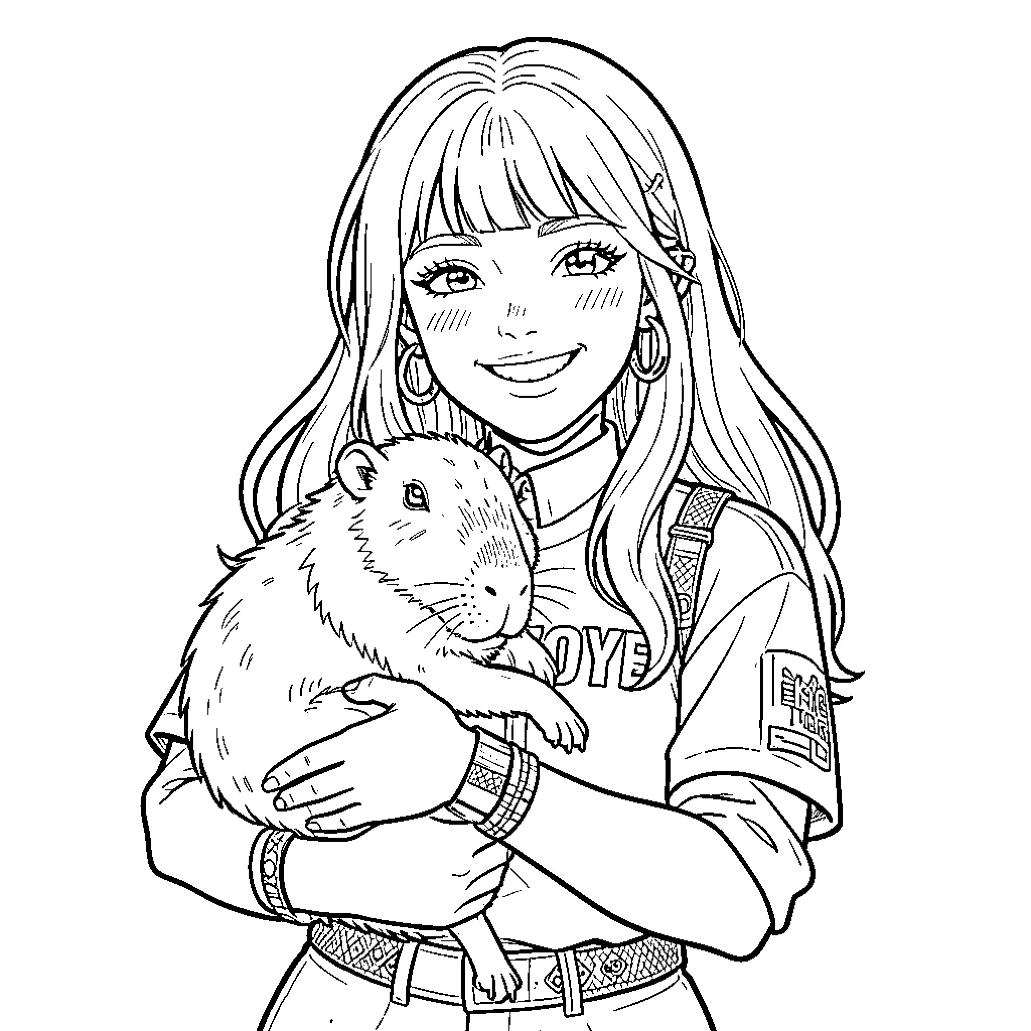 Zoey's Hamster Adventure Coloring Page (free black-and-white line drawing printable PDF for all, from beginners to advanced learners, including children, teens, adults, and seniors)