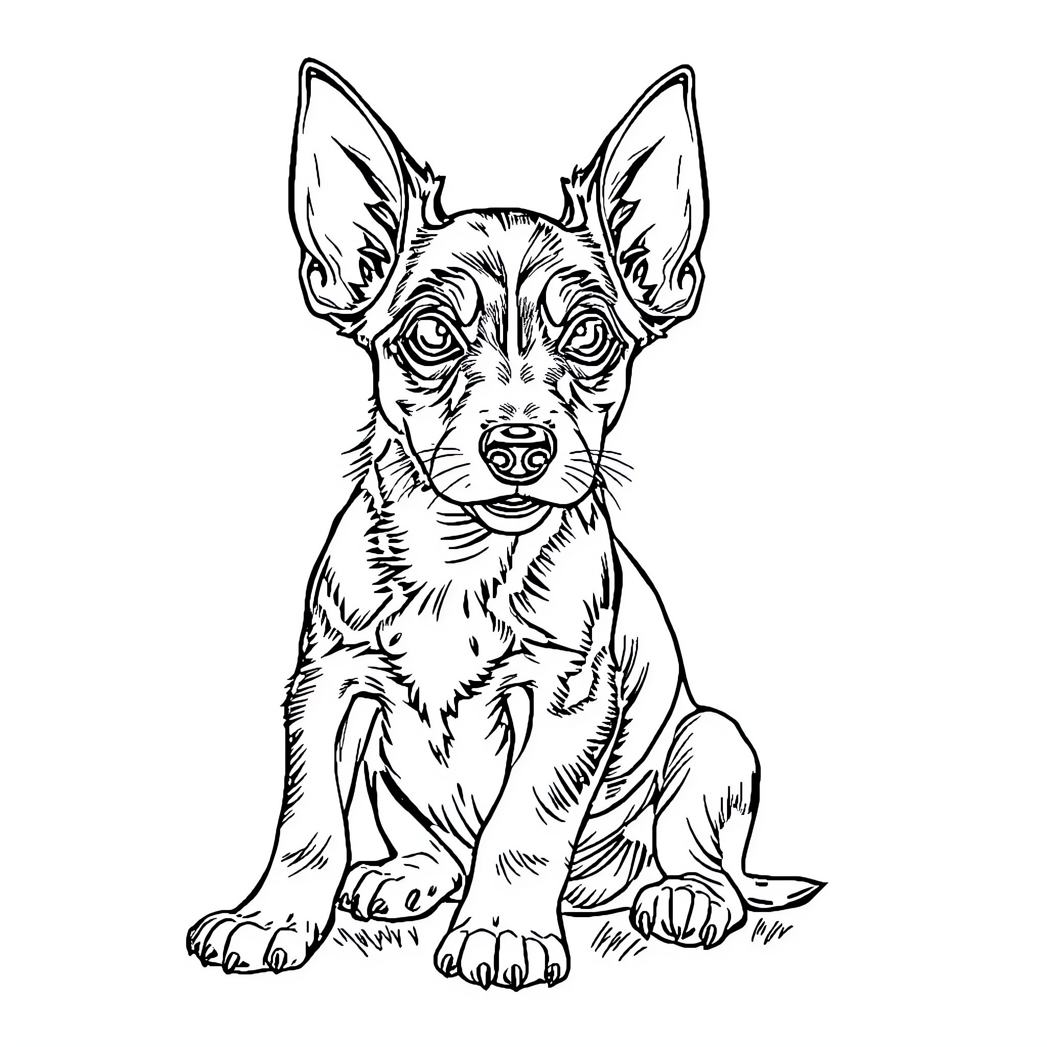 Dachshund sitting alert and attentive Coloring Page (free black-and-white line drawing printable PDF for all, from beginners to advanced learners, including children, teens, adults, and seniors)