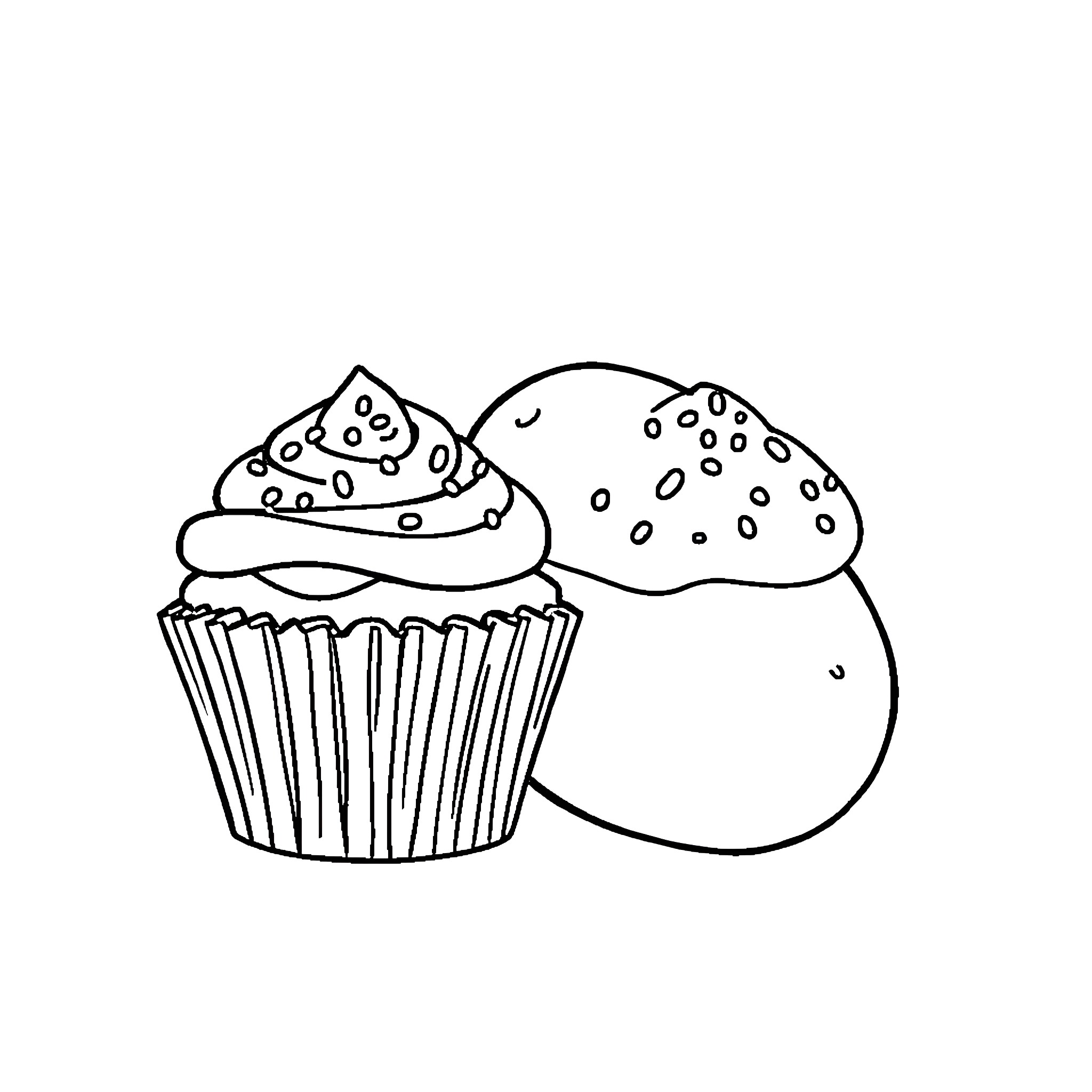 Potato Cupcakes and Pastries Coloring Page (free black-and-white line drawing printable PDF for all, from beginners to advanced learners, including children, teens, adults, and seniors)