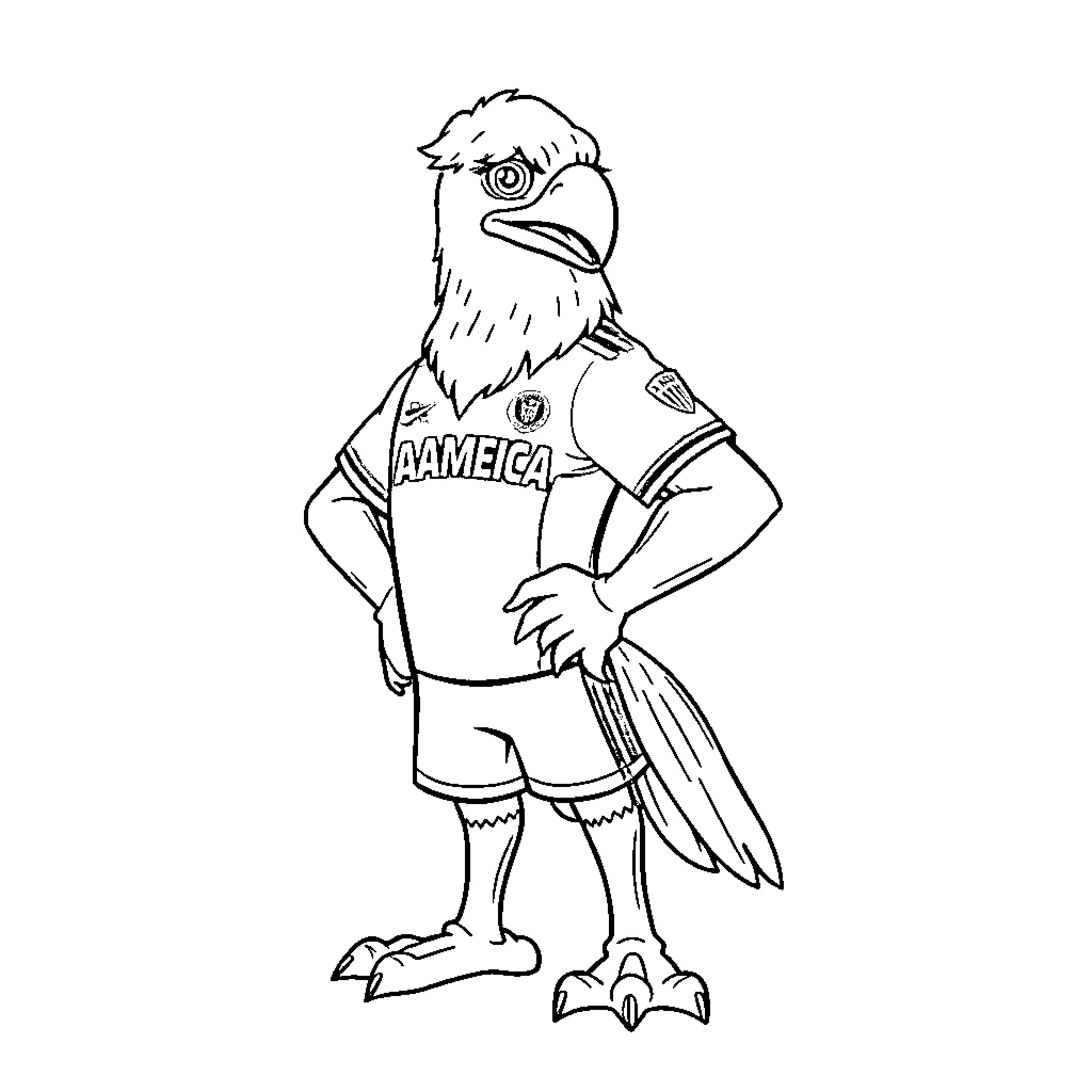 Eagle wearing America sports jersey Coloring Page (free black-and-white line drawing printable PDF for all, from beginners to advanced learners, including children, teens, adults, and seniors)