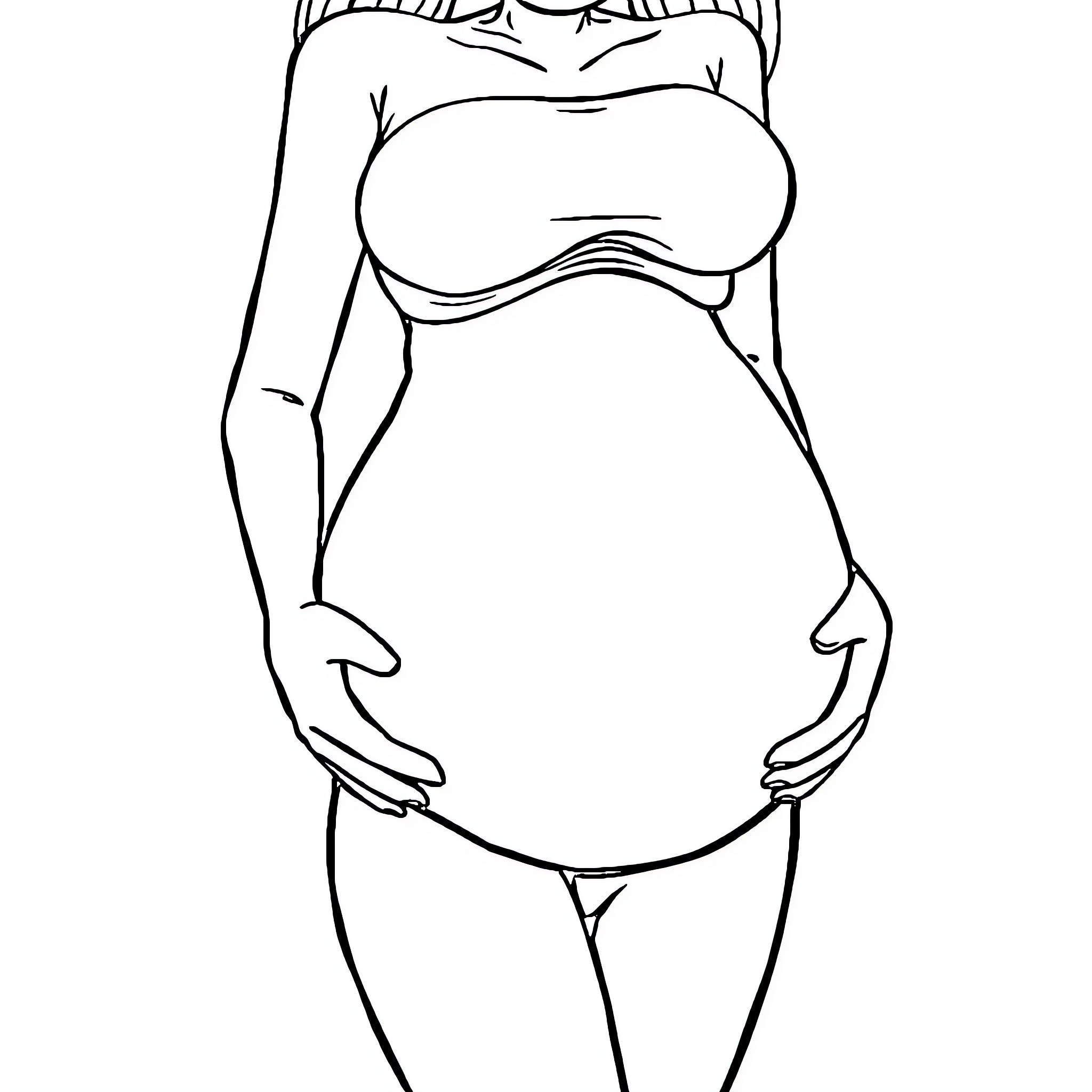 Anime figure with exaggerated feminine features Coloring Page (free black-and-white line drawing printable PDF for all, from beginners to advanced learners, including children, teens, adults, and seniors)