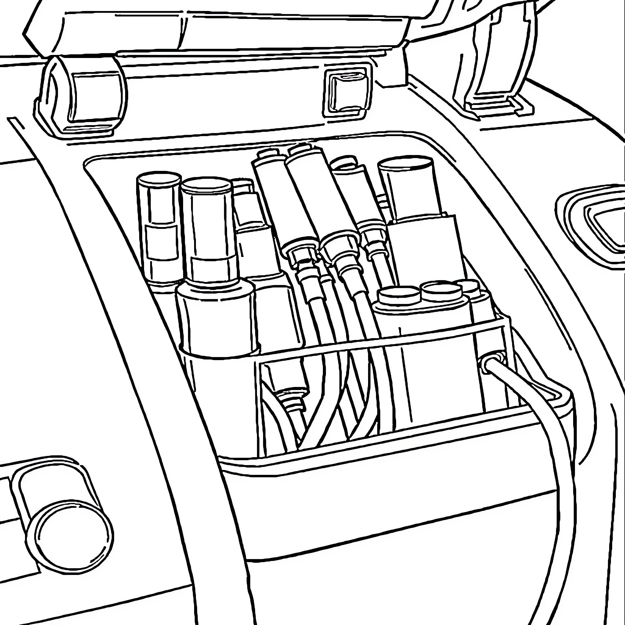 Fuse Box with Electrical Components Coloring Page (free black-and-white line drawing printable PDF for all, from beginners to advanced learners, including children, teens, adults, and seniors)