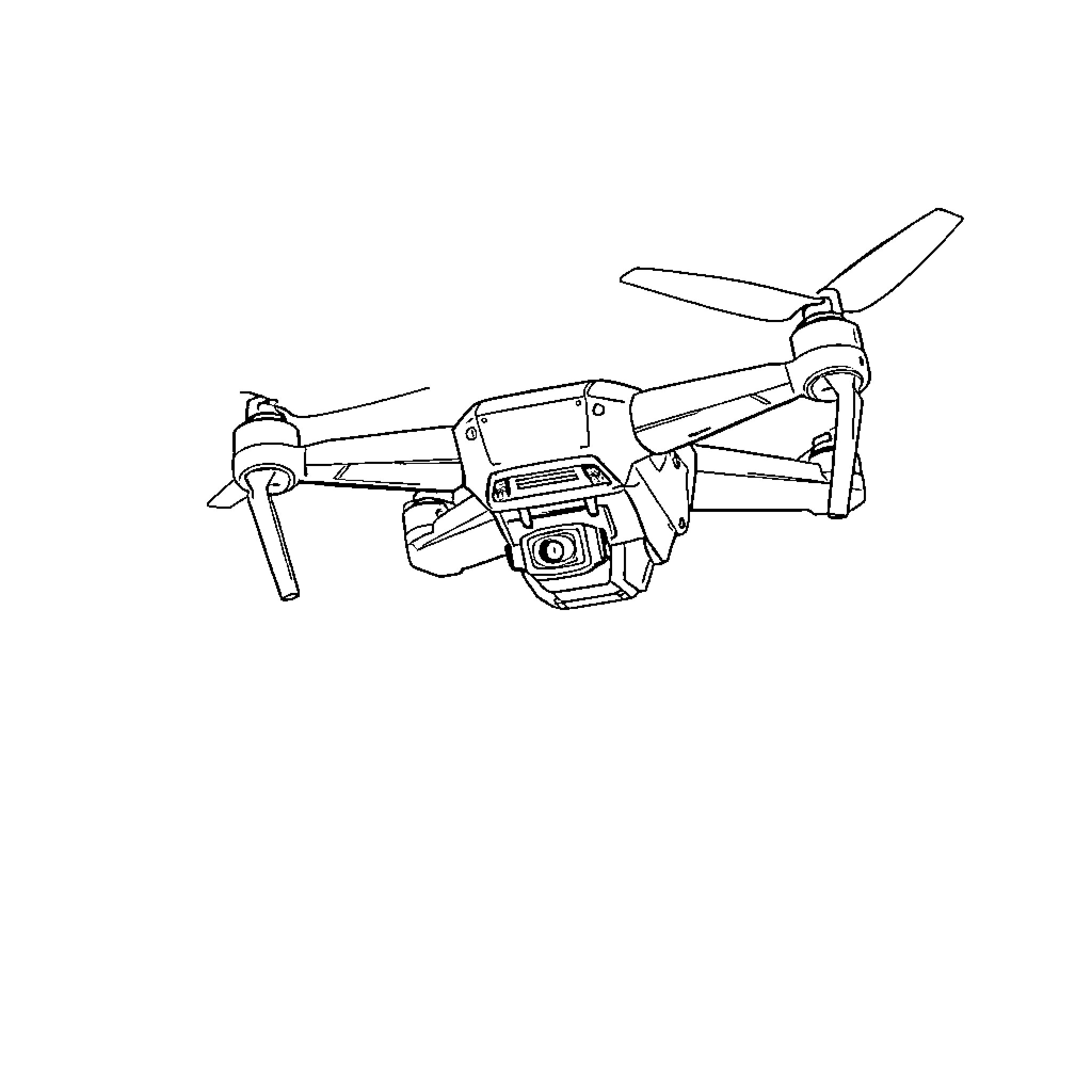 Drone capturing aerial photography Coloring Page (free black-and-white line drawing printable PDF for all, from beginners to advanced learners, including children, teens, adults, and seniors)