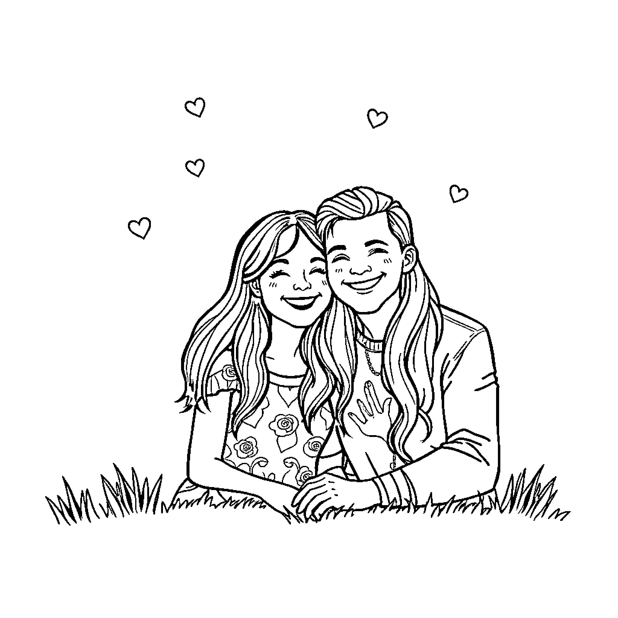 Me and You: Sharing a Moment of Togetherness Coloring Page (free black-and-white line drawing printable PDF for all, from beginners to advanced learners, including children, teens, adults, and seniors)