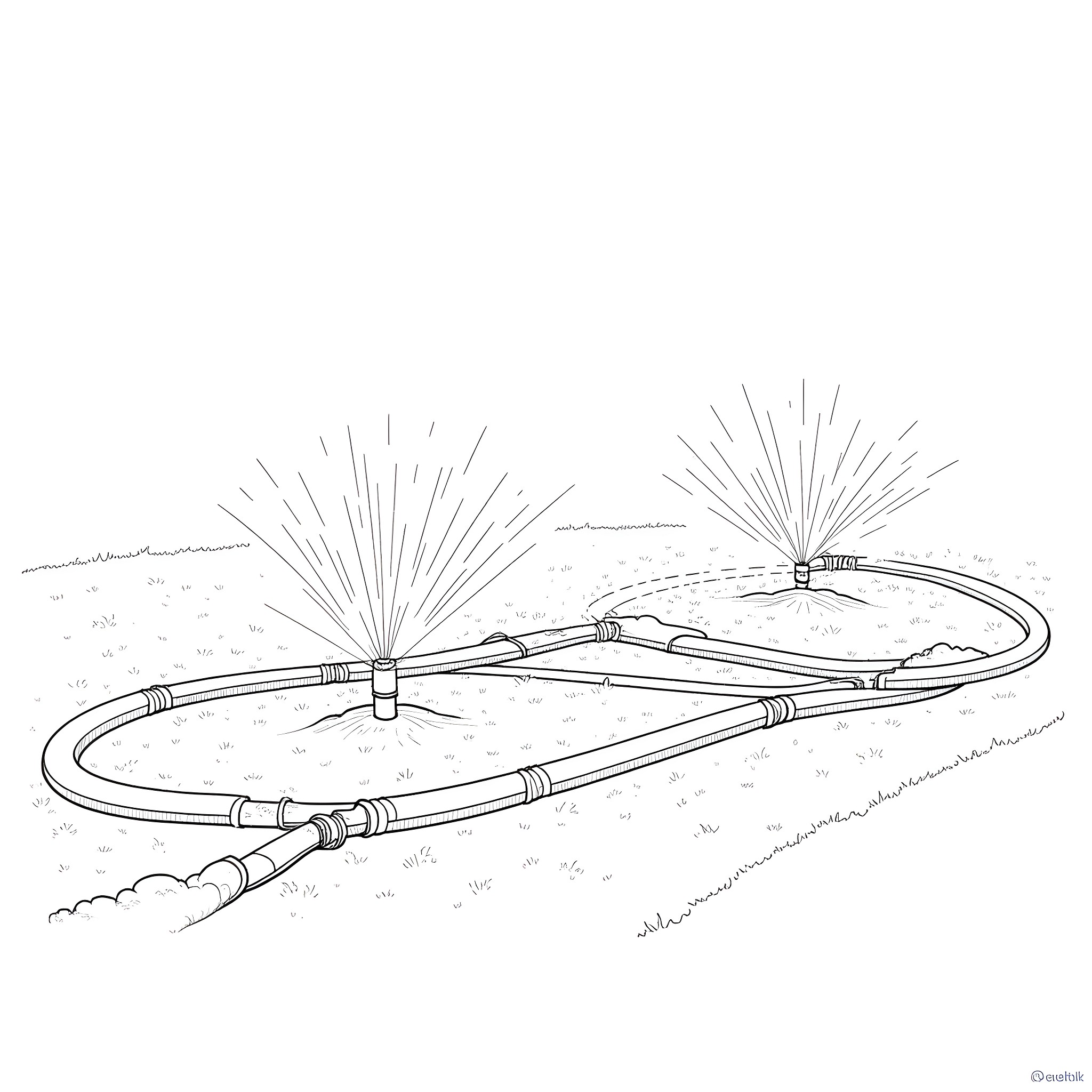 Irrigation System Watering Crops in the Field Coloring Page (free black-and-white line drawing printable PDF for all, from beginners to advanced learners, including children, teens, adults, and seniors)