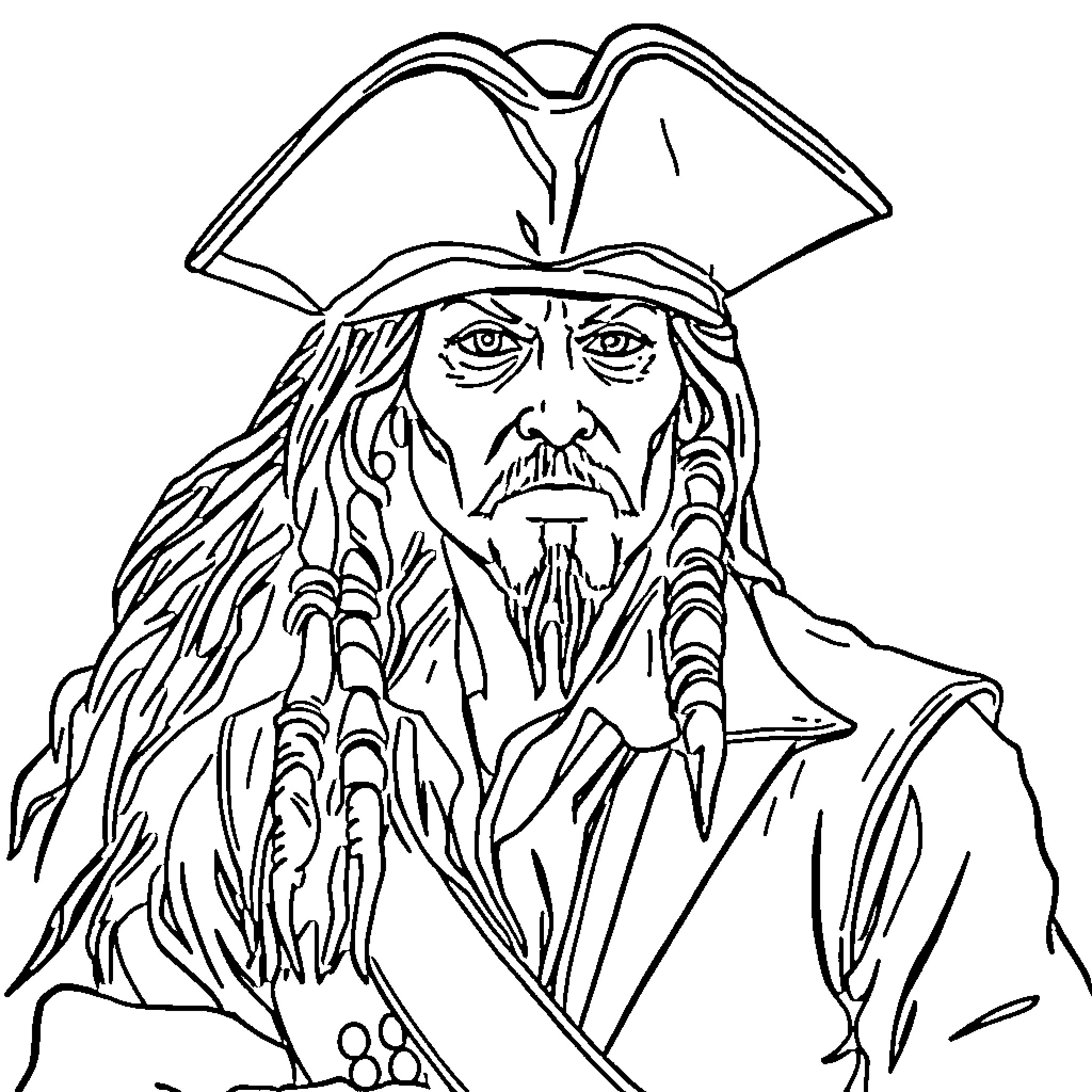 Drakonide Pirate Captain with Lively Expression Coloring Page (free black-and-white line drawing printable PDF for all, from beginners to advanced learners, including children, teens, adults, and seniors)