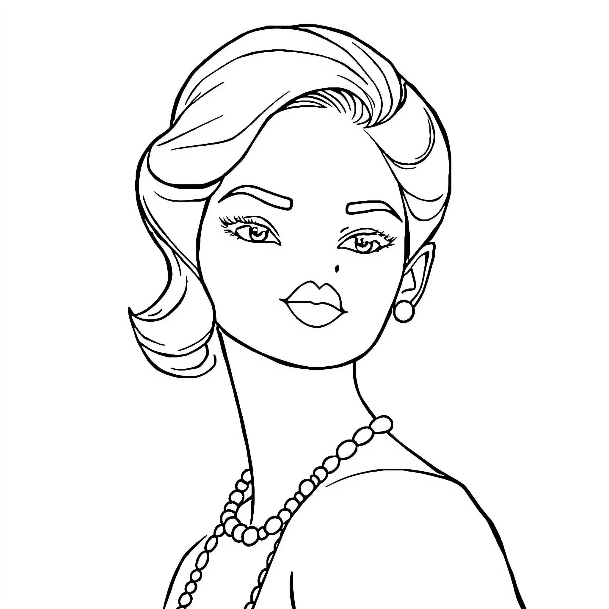 Woman with stylish hairstyle and jewelry Coloring Page (free black-and-white line drawing printable PDF for all, from beginners to advanced learners, including children, teens, adults, and seniors)