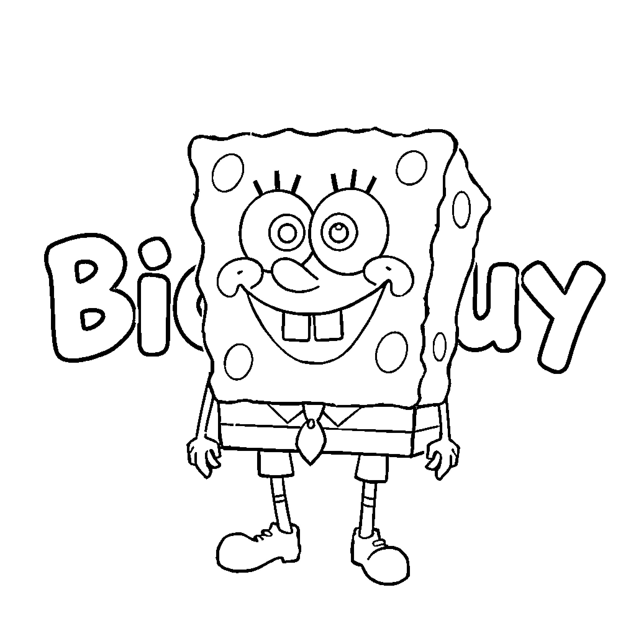 Spongebob's cheerful expression and pose Coloring Page (free black-and-white line drawing printable PDF for all, from beginners to advanced learners, including children, teens, adults, and seniors)