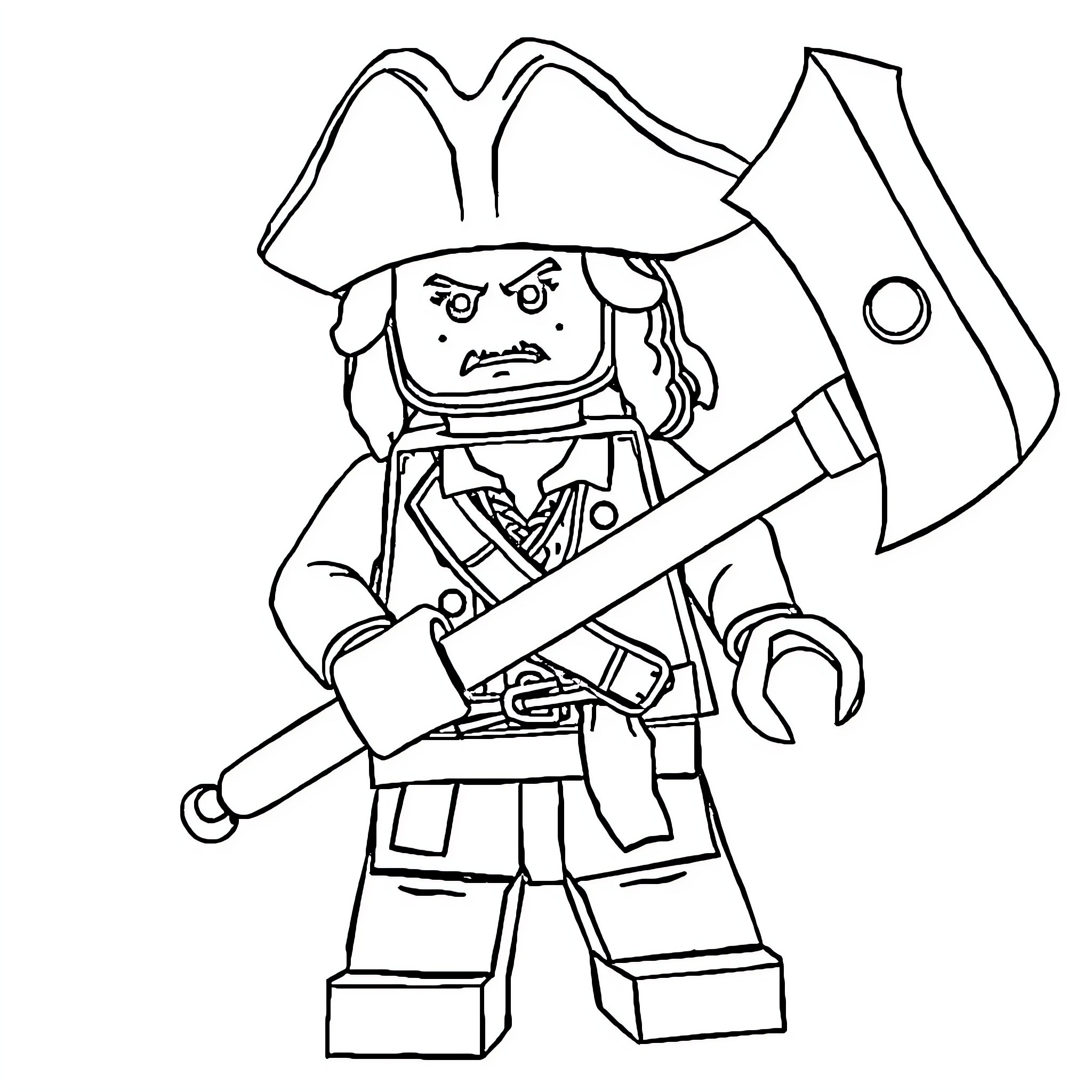 Will Turner as a Pirate with Sword and Wrench Coloring Page (free black-and-white line drawing printable PDF for all, from beginners to advanced learners, including children, teens, adults, and seniors)