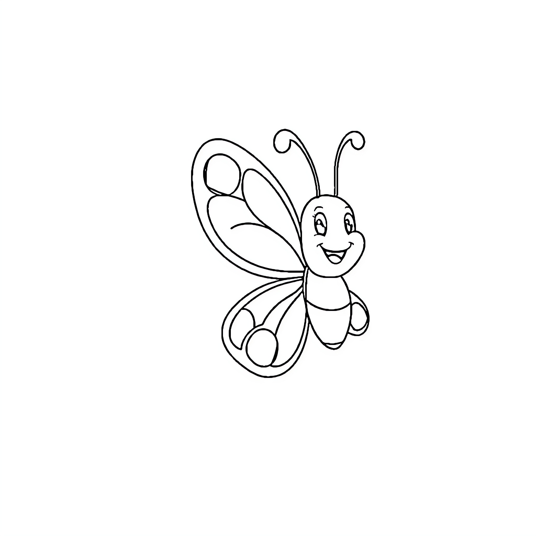 Butterfly with a cheerful expression Coloring Page (free black-and-white line drawing printable PDF for all, from beginners to advanced learners, including children, teens, adults, and seniors)