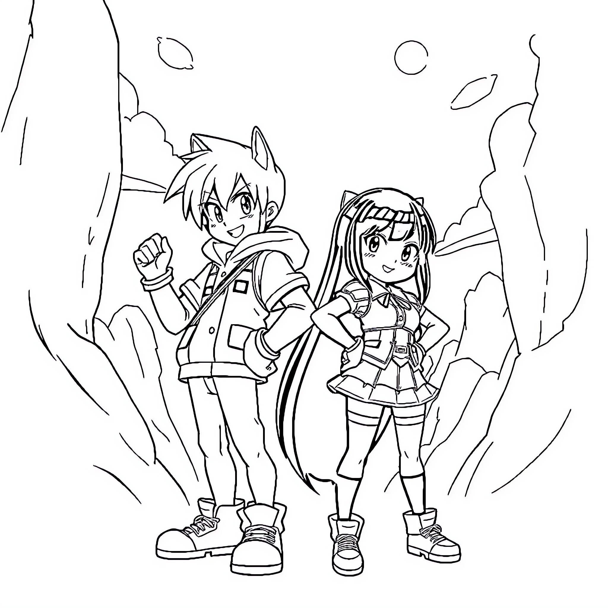 Deltarune characters in adventurous poses Coloring Page (free black-and-white line drawing printable PDF for all, from beginners to advanced learners, including children, teens, adults, and seniors)