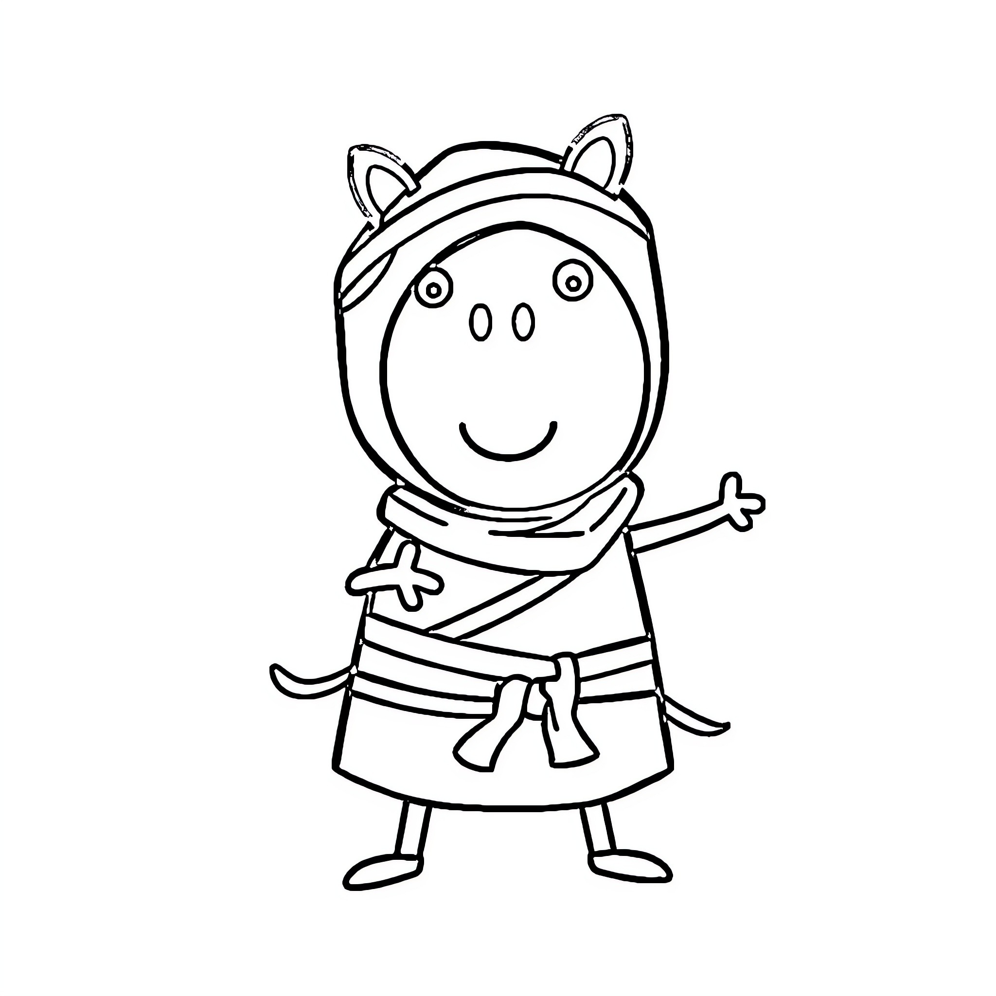 Peppa Pig dressed as a kitten Coloring Page (free black-and-white line drawing printable PDF for all, from beginners to advanced learners, including children, teens, adults, and seniors)