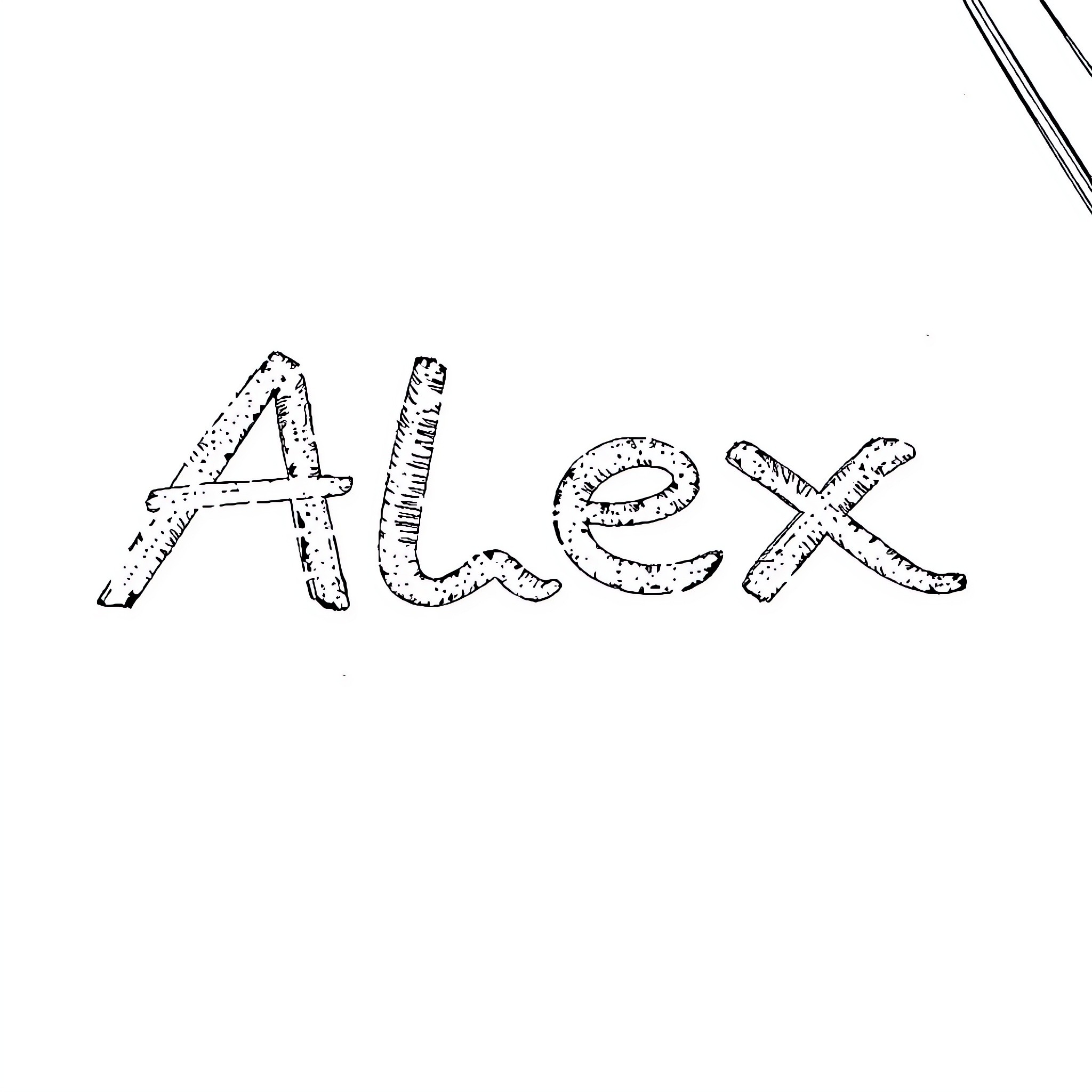Alex's Playful Typography Artwork Coloring Page (free black-and-white line drawing printable PDF for all, from beginners to advanced learners, including children, teens, adults, and seniors)