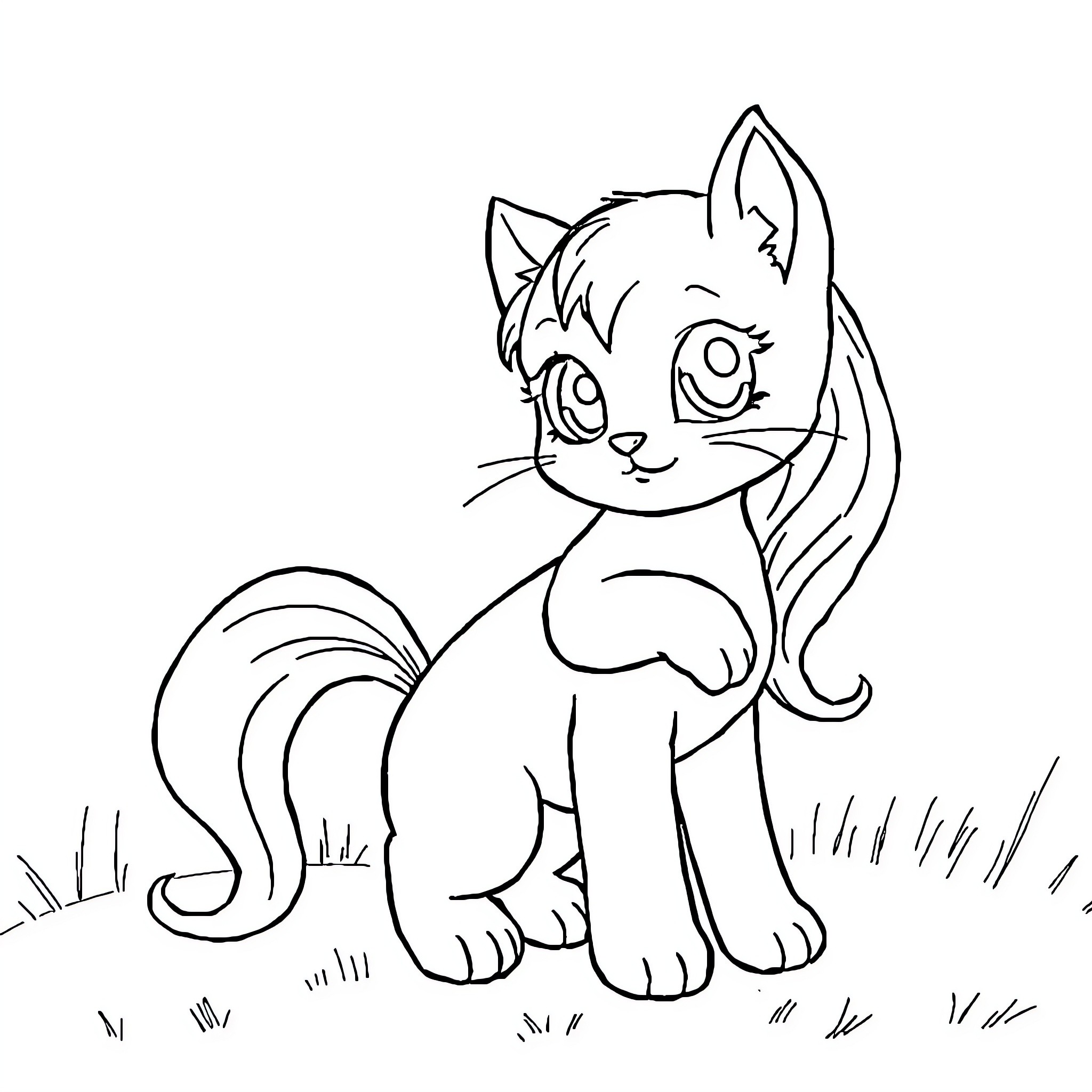 Chat with a Playful Kitty Coloring Page (free black-and-white line drawing printable PDF for all, from beginners to advanced learners, including children, teens, adults, and seniors)