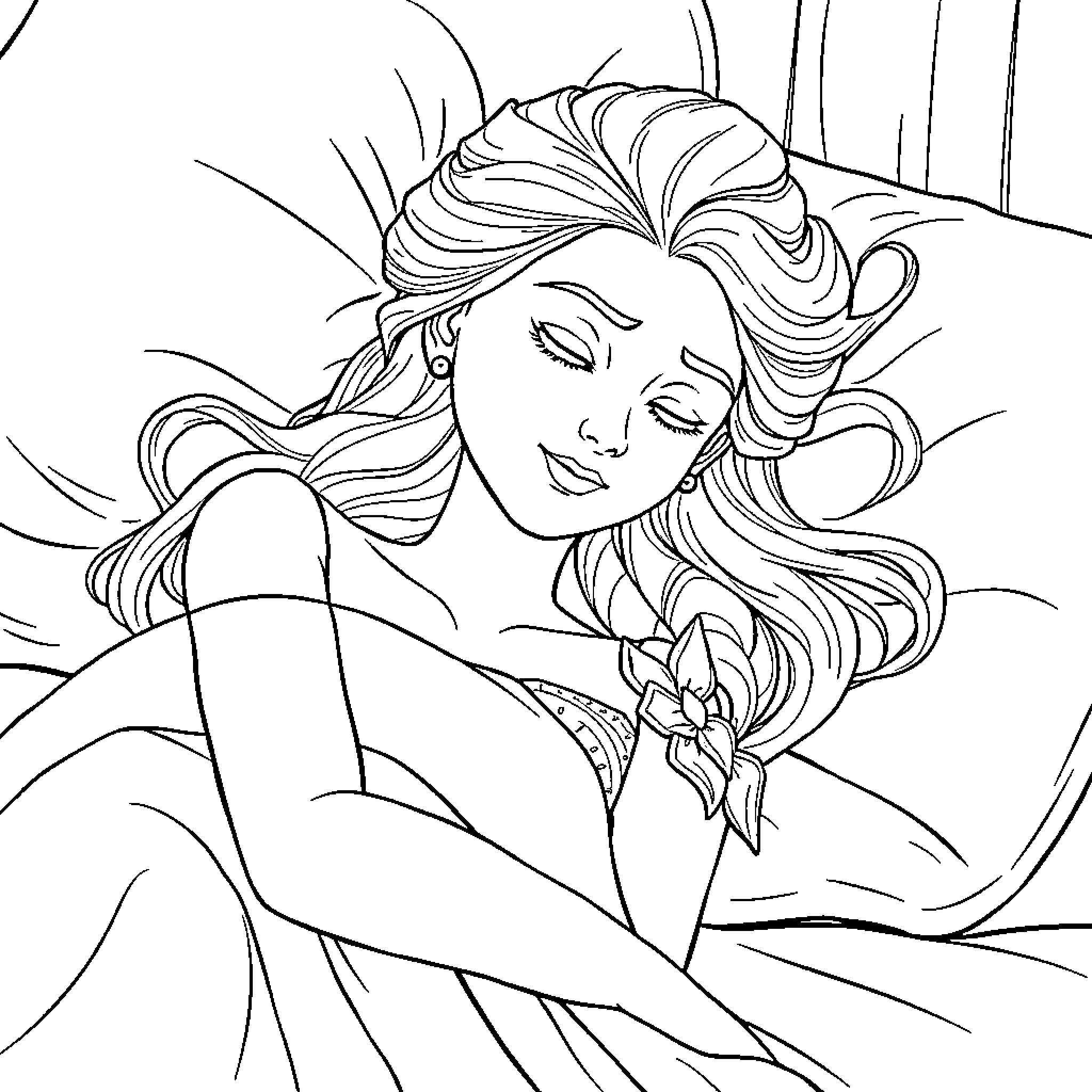 Queen's Serene Contemplation Coloring Page (free black-and-white line drawing printable PDF for all, from beginners to advanced learners, including children, teens, adults, and seniors)