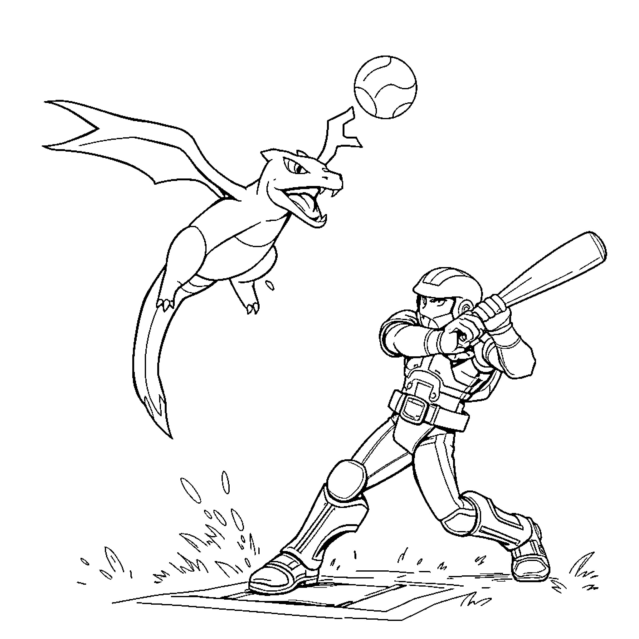 Master Chief battling a fierce dragon Coloring Page (free black-and-white line drawing printable PDF for all, from beginners to advanced learners, including children, teens, adults, and seniors)