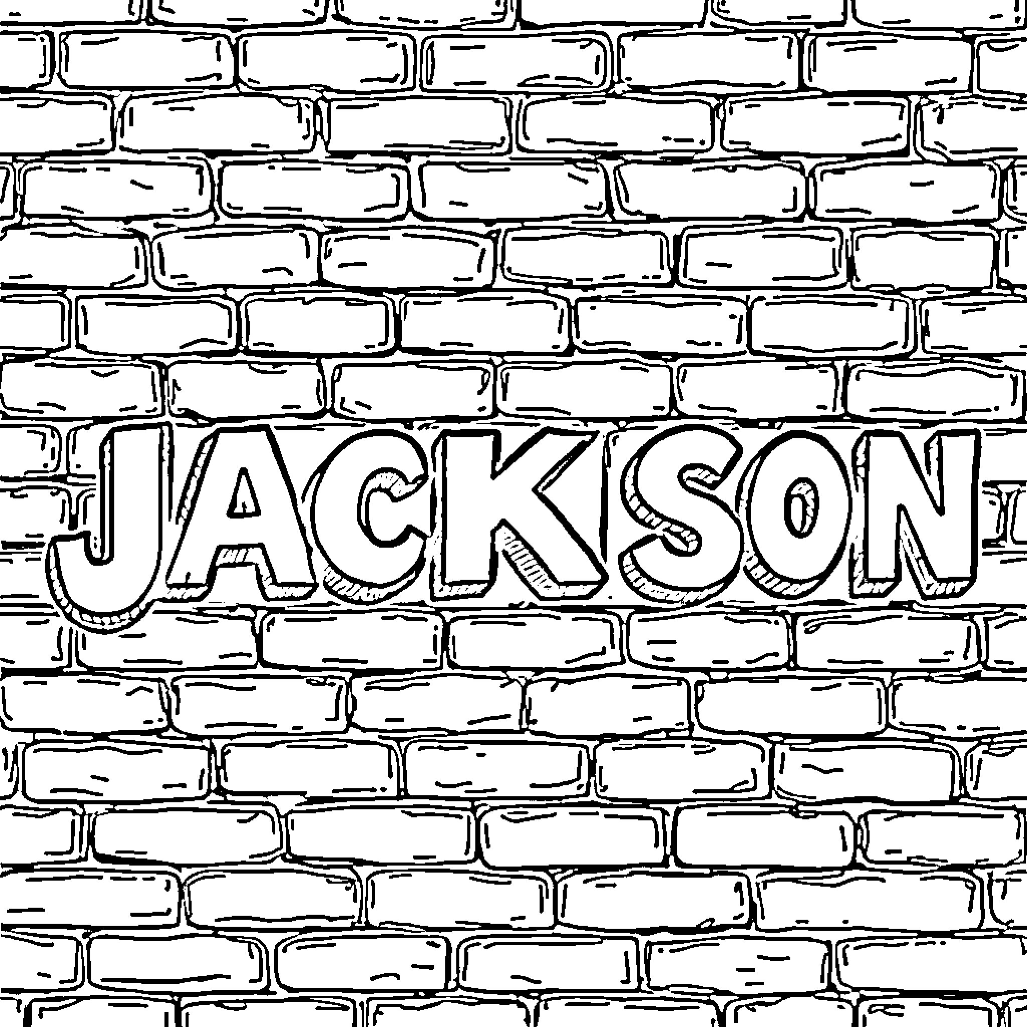 Jackson graffiti on brick wall Coloring Page (free black-and-white line drawing printable PDF for all, from beginners to advanced learners, including children, teens, adults, and seniors)