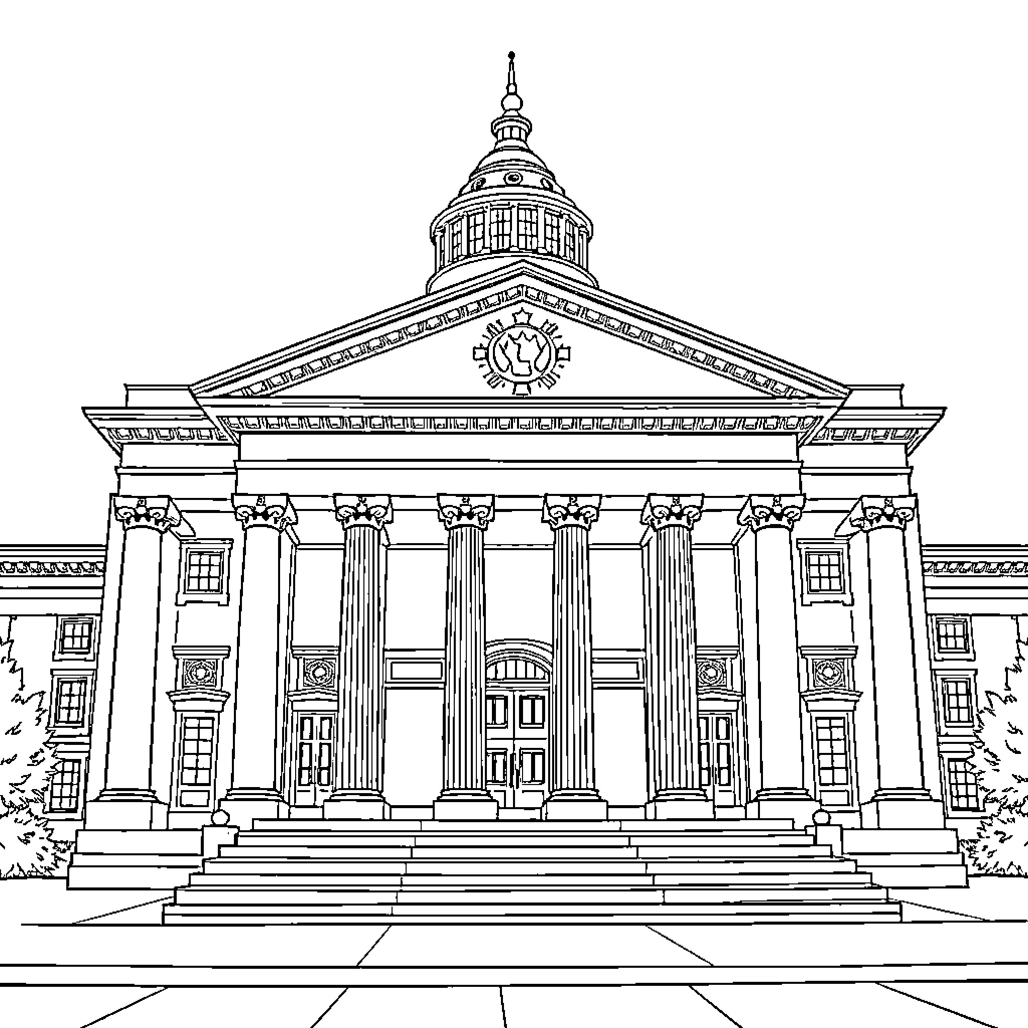 Constitution Hall with Elaborate Architectural Details Coloring Page (free black-and-white line drawing printable PDF for all, from beginners to advanced learners, including children, teens, adults, and seniors)