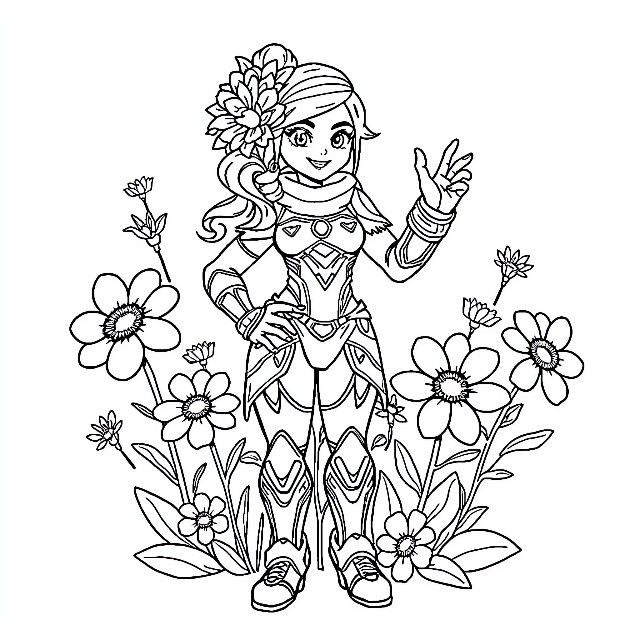 Lifeweaver embracing nature's beauty Coloring Page (free black-and-white line drawing printable PDF for all, from beginners to advanced learners, including children, teens, adults, and seniors)