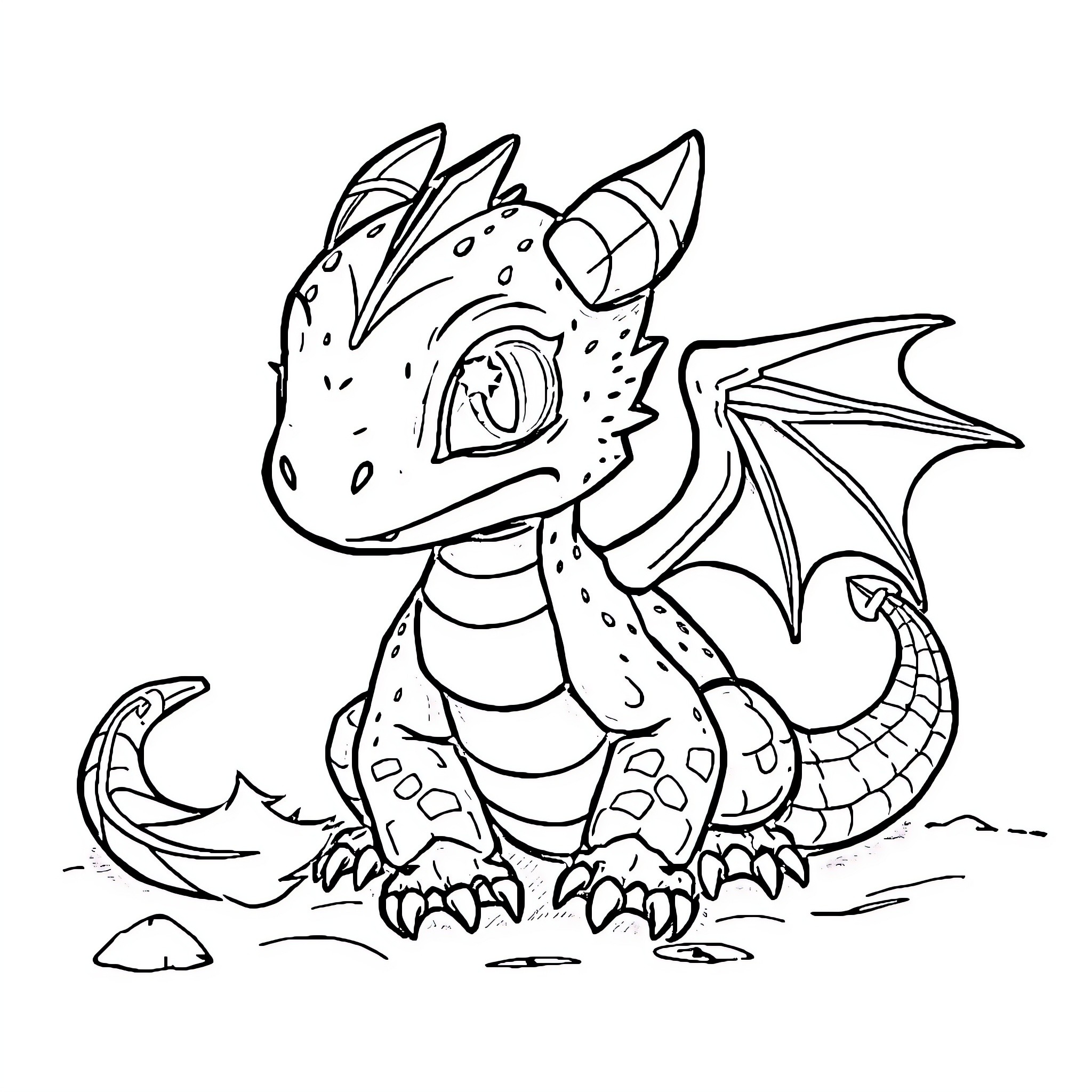 Lava Wyvern exploring the rocky terrain Coloring Page (free black-and-white line drawing printable PDF for all, from beginners to advanced learners, including children, teens, adults, and seniors)