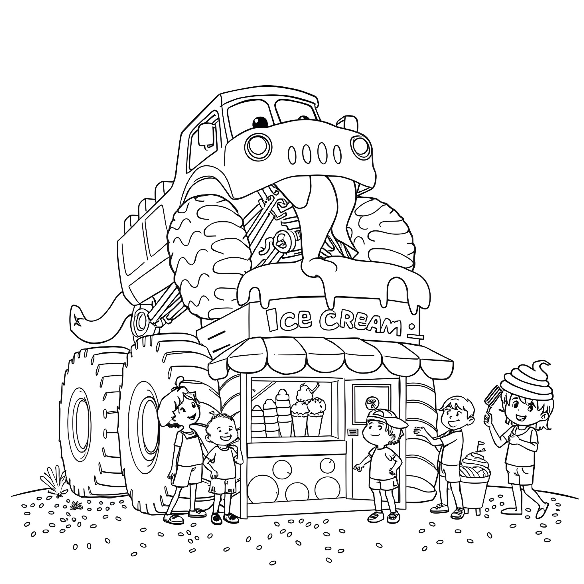 Ice Cream Monster Truck Coloring Page