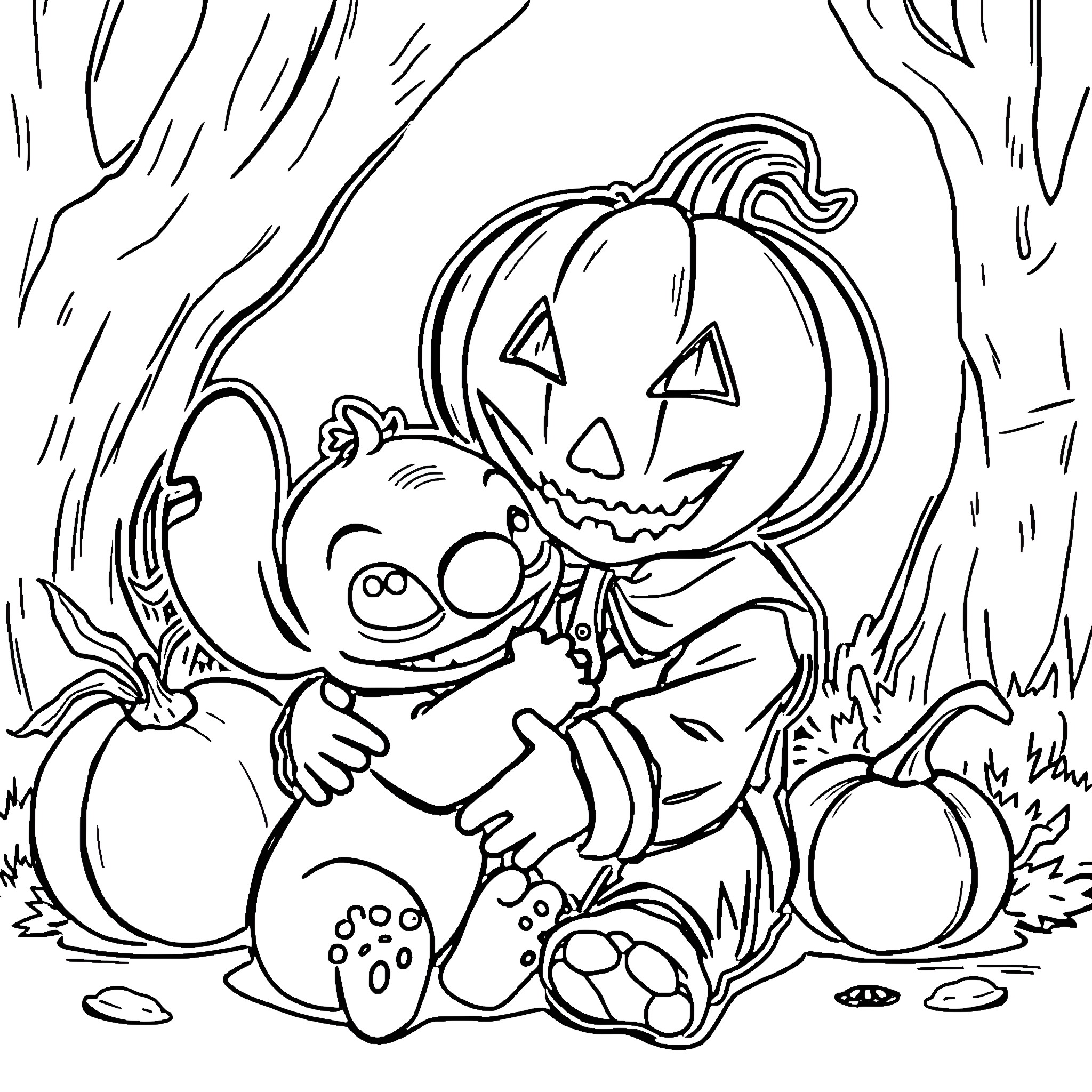 Sam's Spooky Halloween Adventure Coloring Page (free black-and-white line drawing printable PDF for all, from beginners to advanced learners, including children, teens, adults, and seniors)