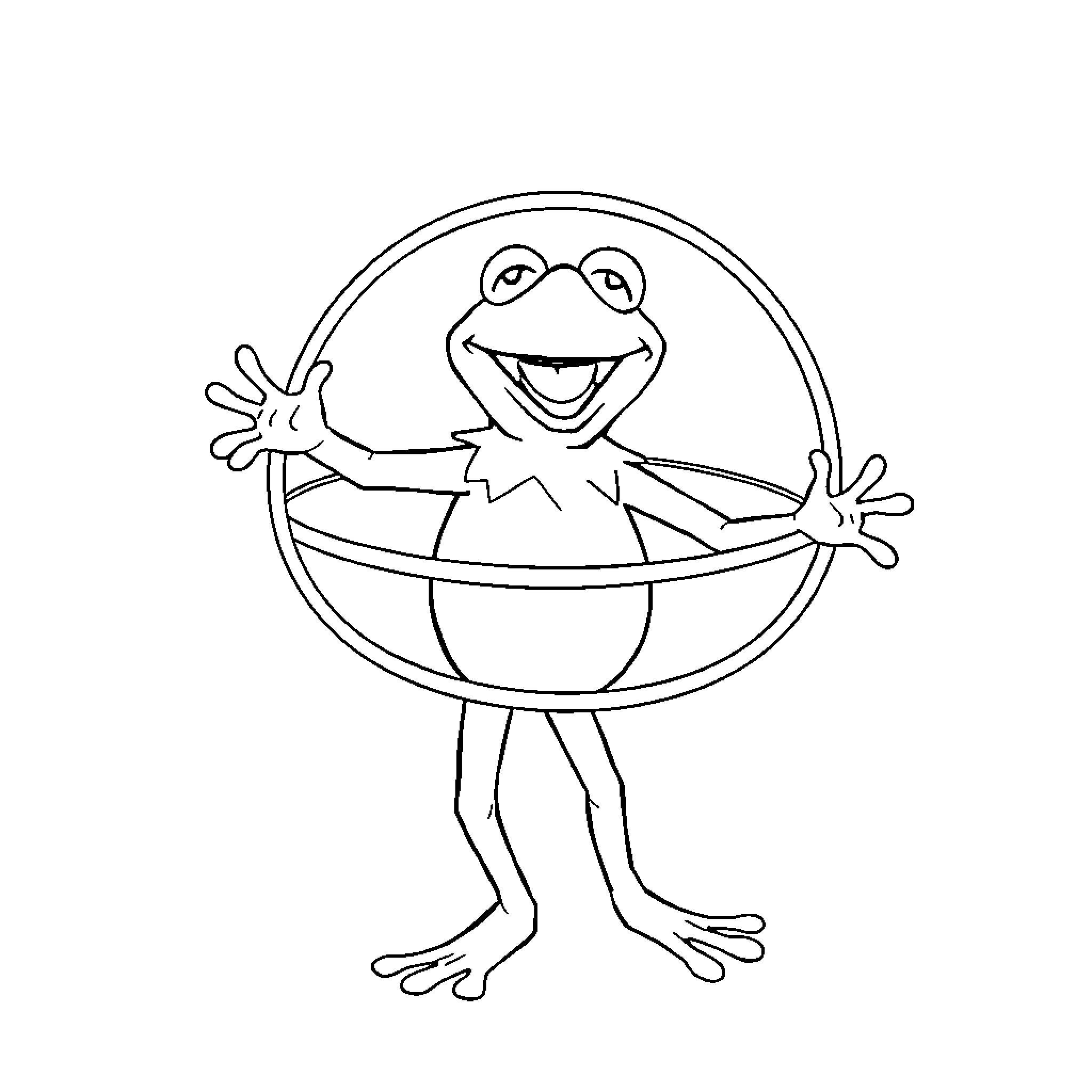 Kermit the Frog in a happy and playful pose Coloring Page (free black-and-white line drawing printable PDF for all, from beginners to advanced learners, including children, teens, adults, and seniors)