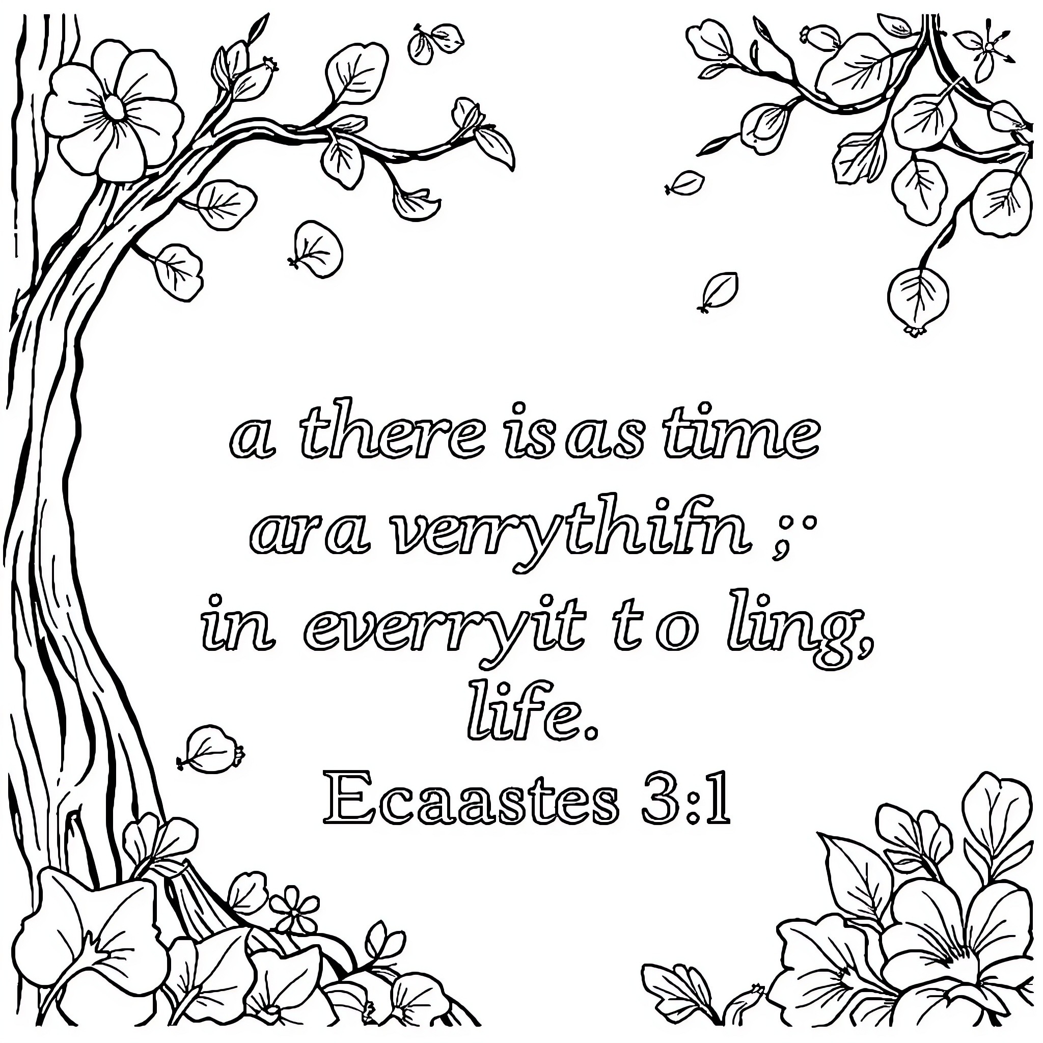 Ecclesiastes: Reflections on the Seasons of Life Coloring Page (free black-and-white line drawing printable PDF for all, from beginners to advanced learners, including children, teens, adults, and seniors)