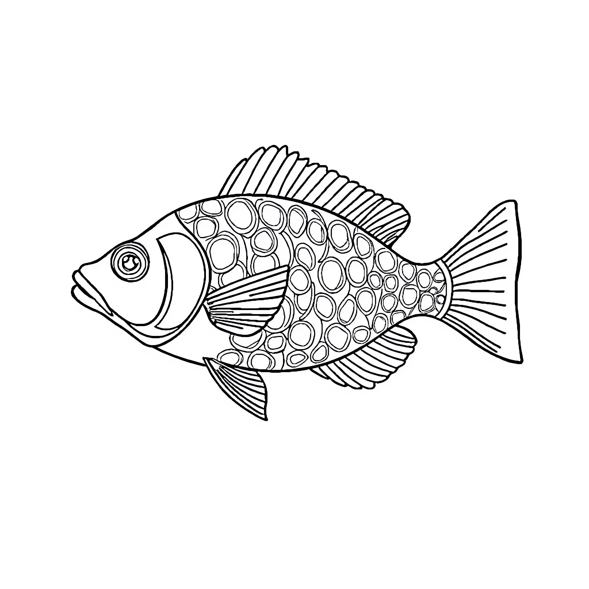 Fish with unique patterned fins Coloring Page (free black-and-white line drawing printable PDF for all, from beginners to advanced learners, including children, teens, adults, and seniors)