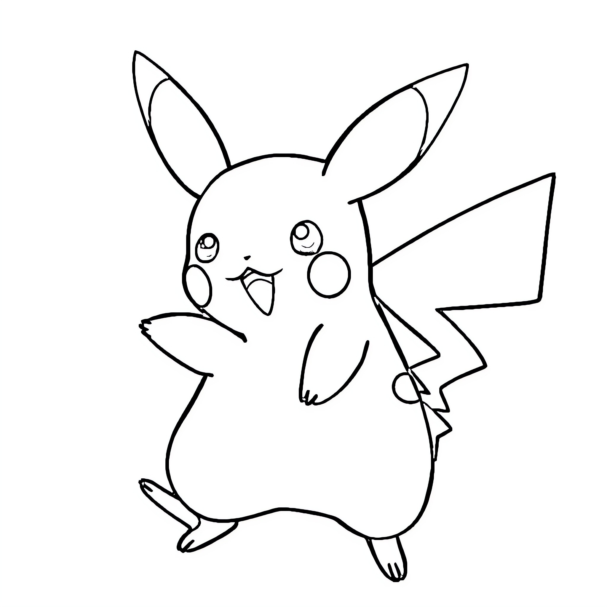Pokémon Pikachu character in simple outline Coloring Page (free black-and-white line drawing printable PDF for all, from beginners to advanced learners, including children, teens, adults, and seniors)