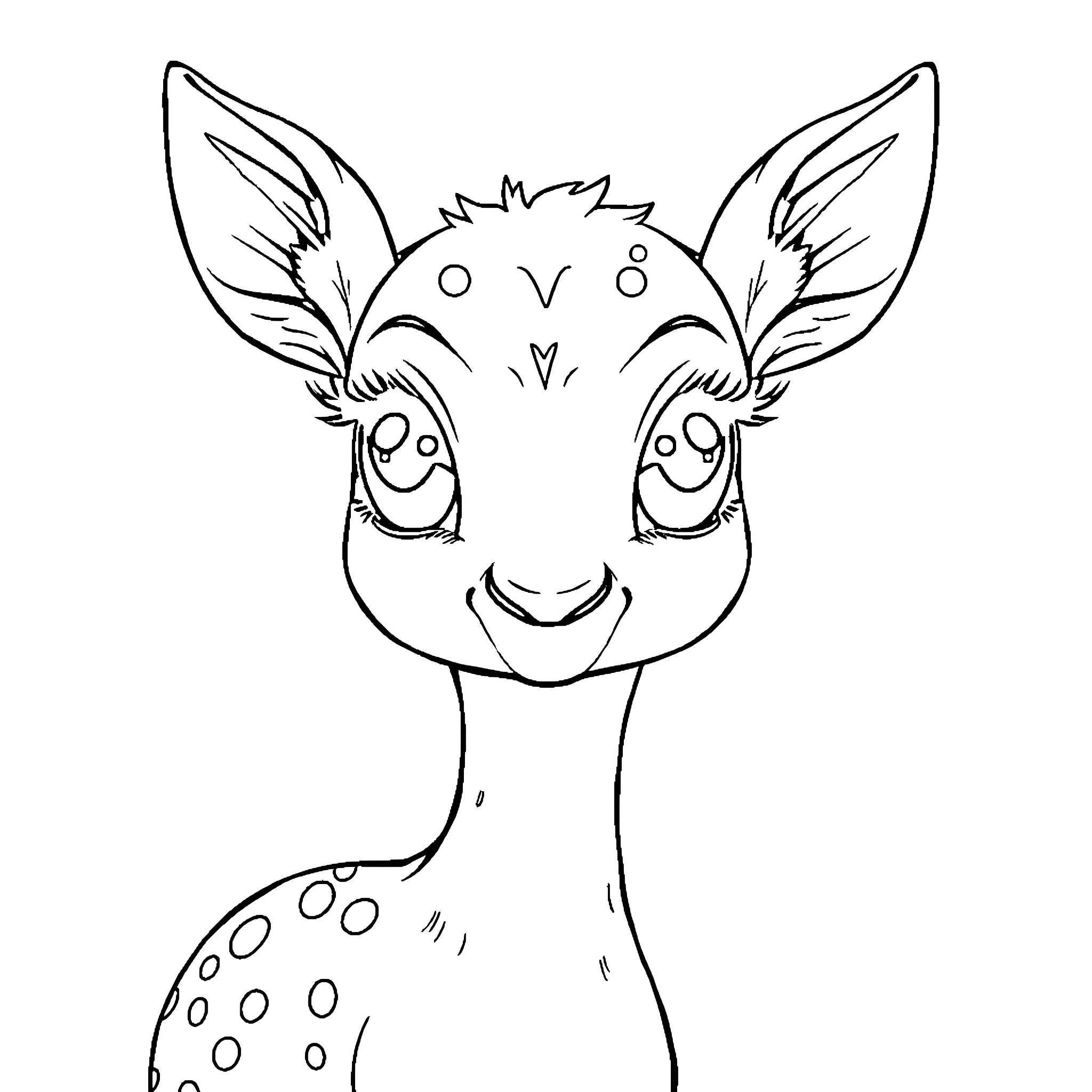 Fawn with Curious Expressions Coloring Page (free black-and-white line drawing printable PDF for all, from beginners to advanced learners, including children, teens, adults, and seniors)
